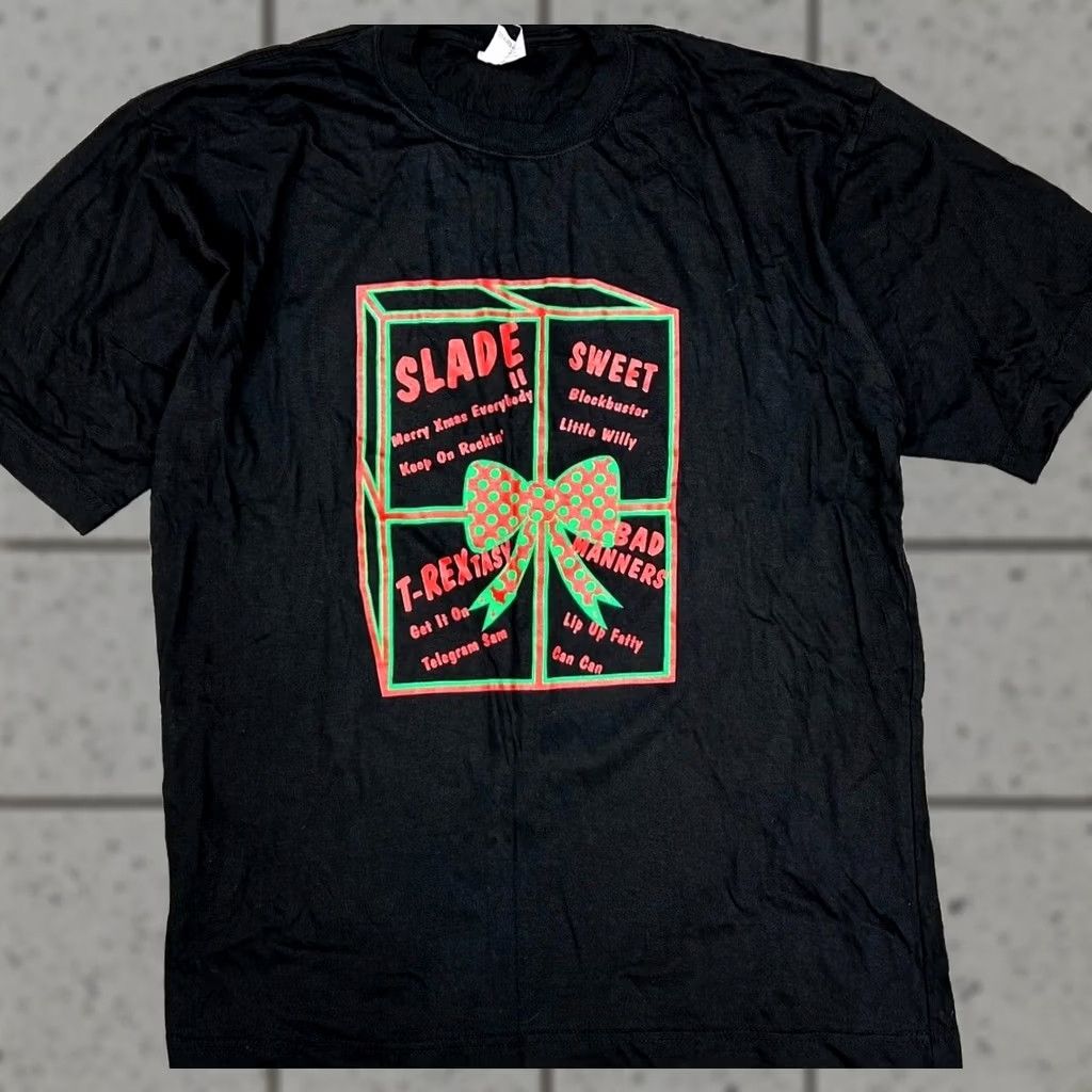 Vintage Slade Merry Xmas Everybody Tour 1995 Vintage T-Shirt XL Black Graphic Tee 1990s Mens Size US XL / EU 56 / 4 - 1 Thumbnail