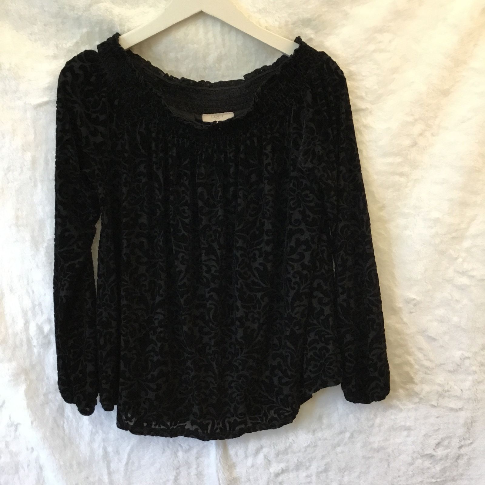 Loft LOFT Black Velvet Flower Off Shoulder Top Size S / US 4 / IT 40 - 6 Thumbnail