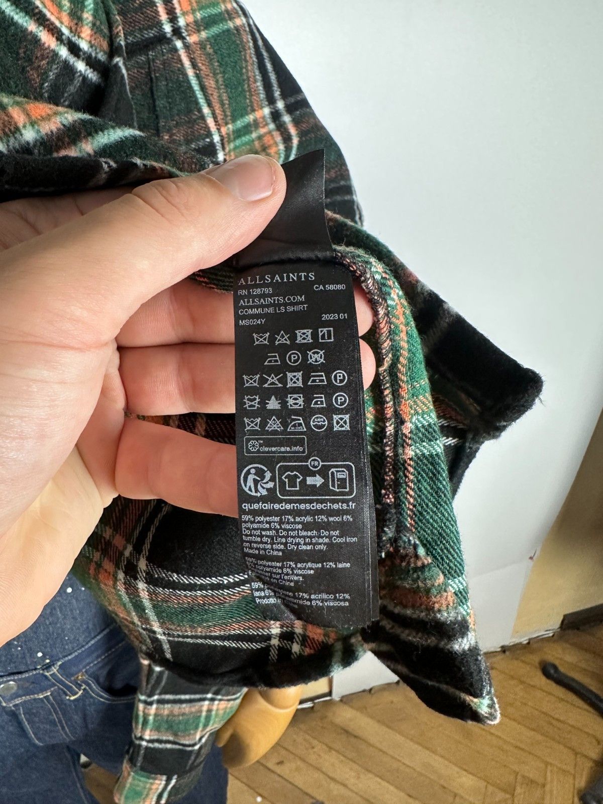 Allsaints AllsaInts Commune Checked Wool Shirt Green Black Size XXL Size US XXL / EU 58 / 5 - 9 Thumbnail