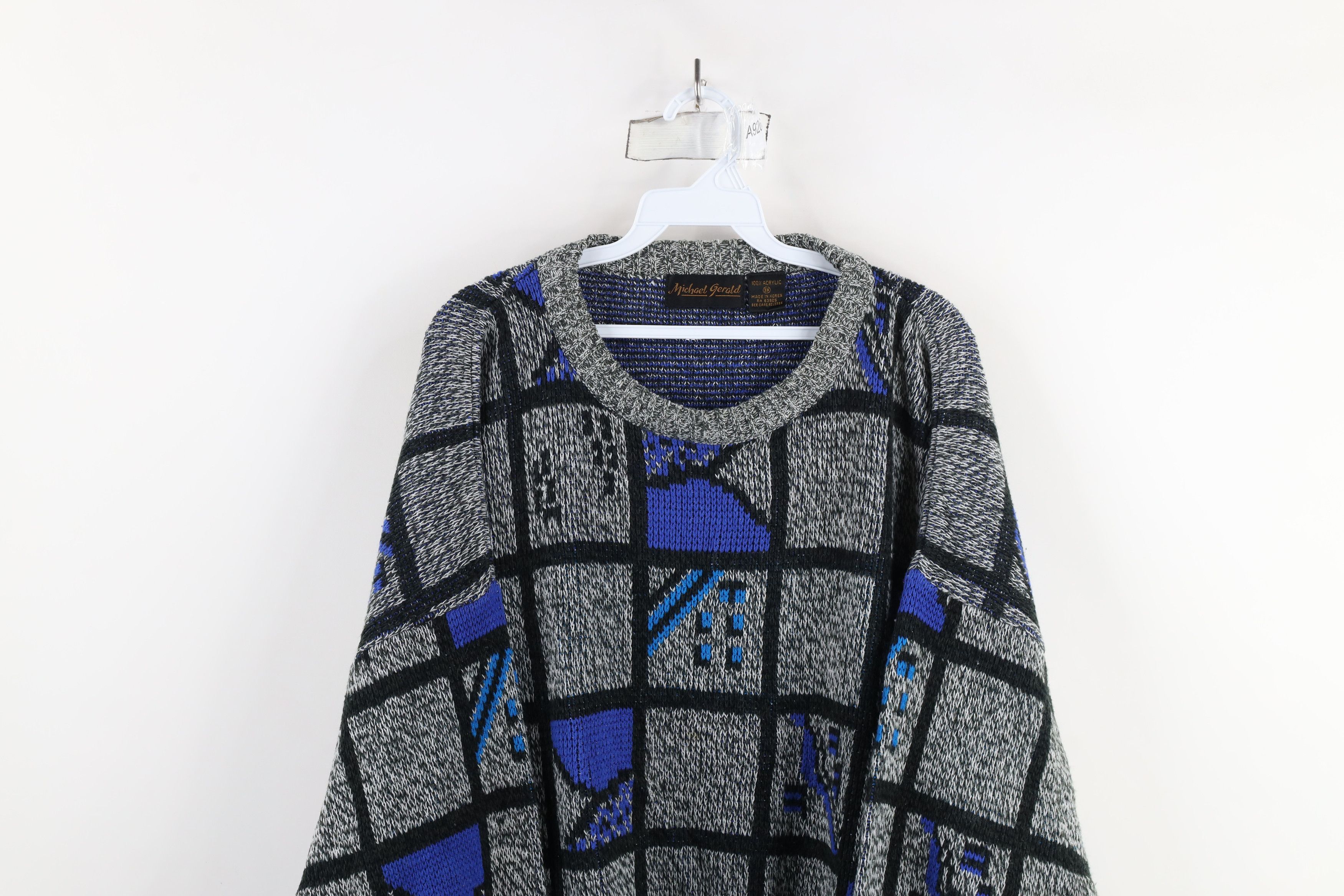 Vintage Vintage 90s Coogi Style Checkered Abstract Knit Sweater Size US XXL / EU 58 / 5 - 2 Thumbnail