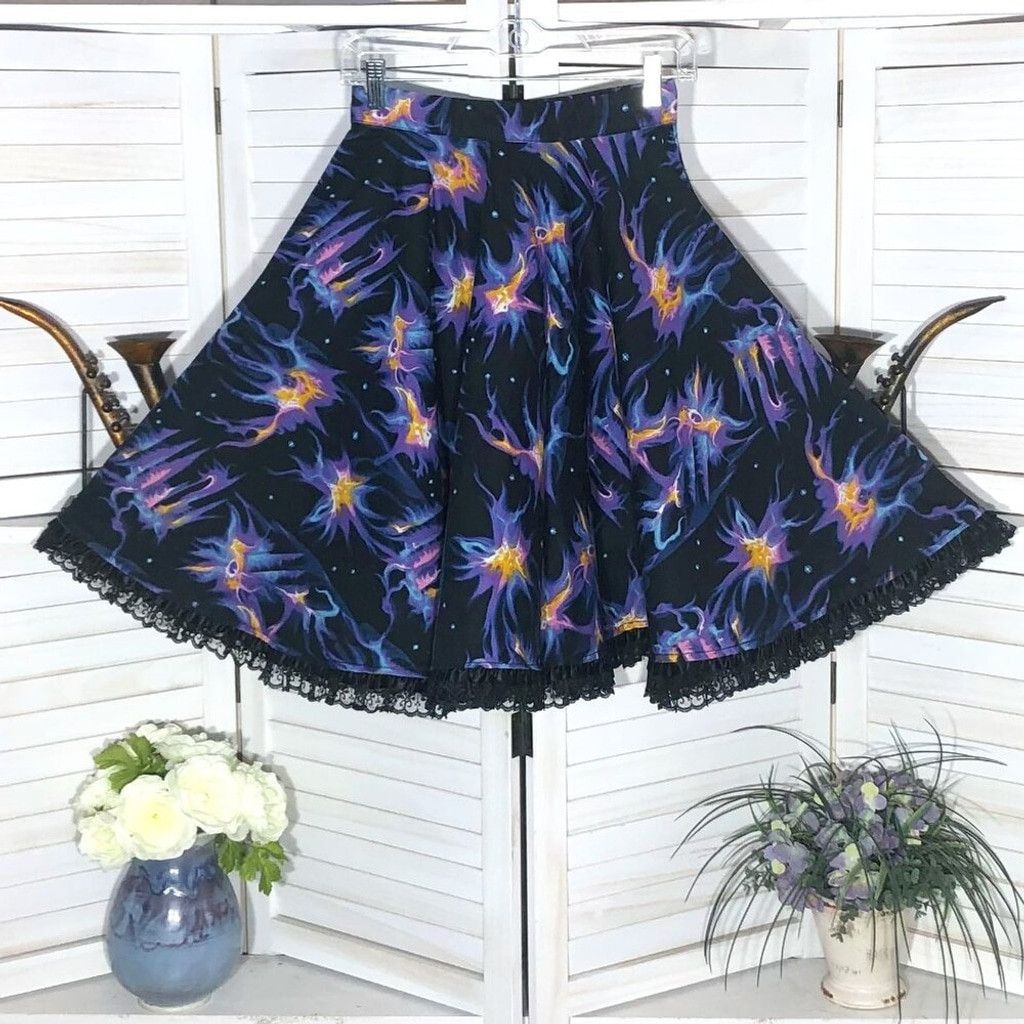 Vintage Y2K gypsy skirt Avant Garde star circle purple black lace XS Size 24" / US 00 / IT 34 - 1 Thumbnail