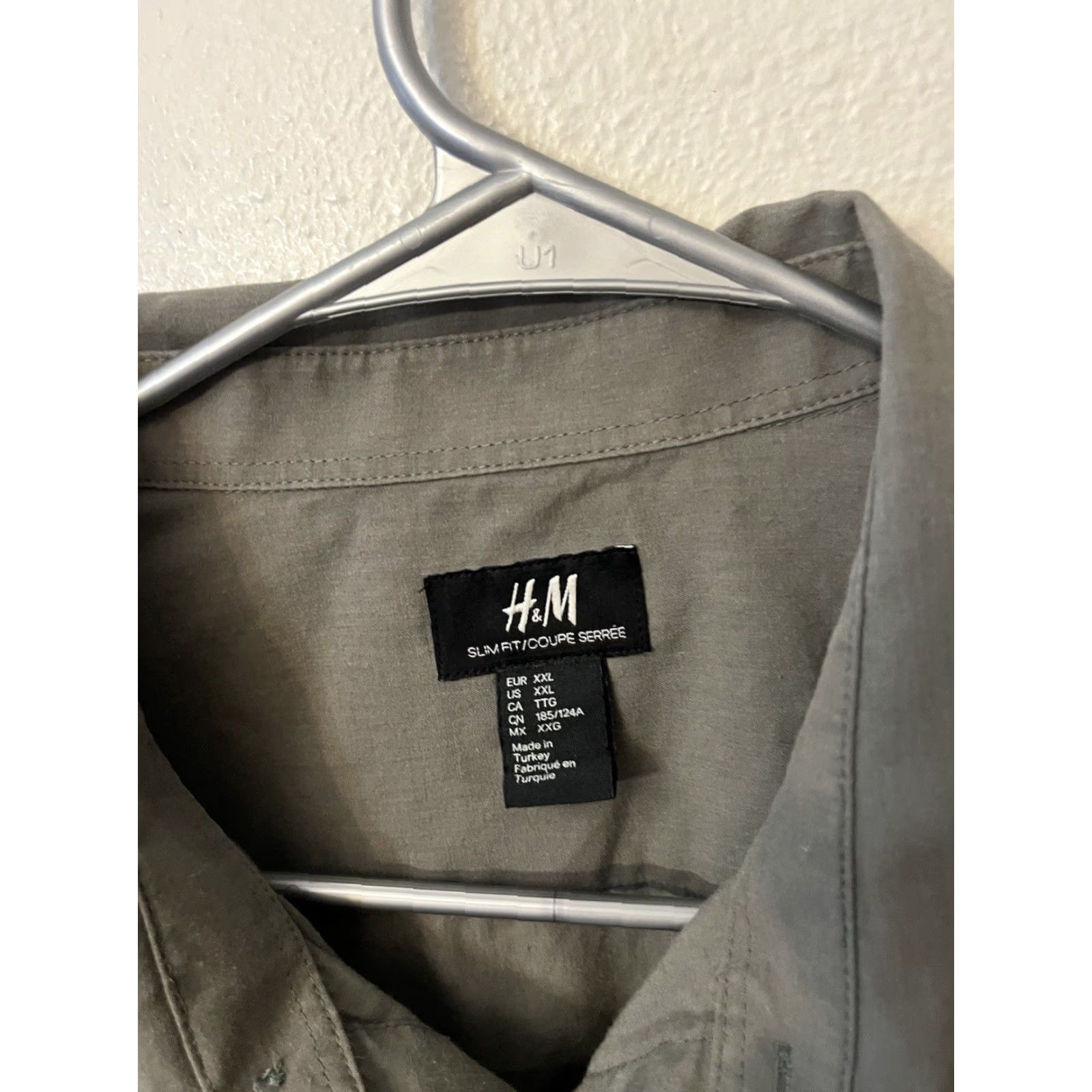 H&M H&M Button-Up Dress Shirt Long-Sleeve Gray Slim Fit XXL Size Men Casual Solid Shirt Size 48R - 2 Thumbnail
