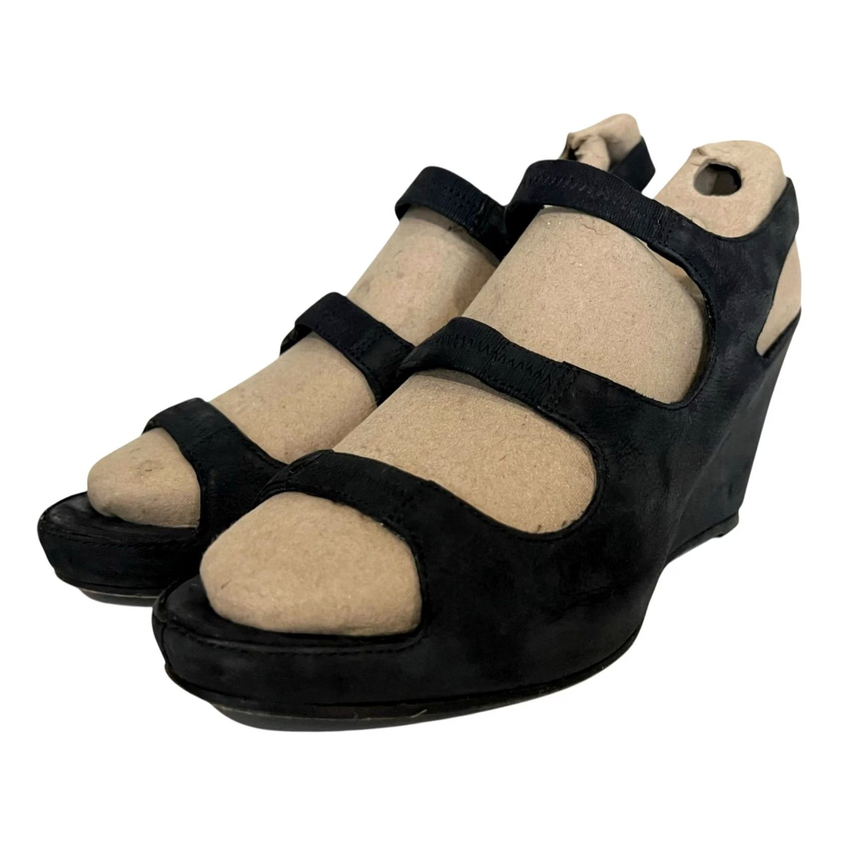 Eileen Fisher Eileen Fisher Slingbacks Wedge Sandals Black Leather Triple Strap Women’s Sz 8.5 Size US 9 / IT 39 - 5 Thumbnail