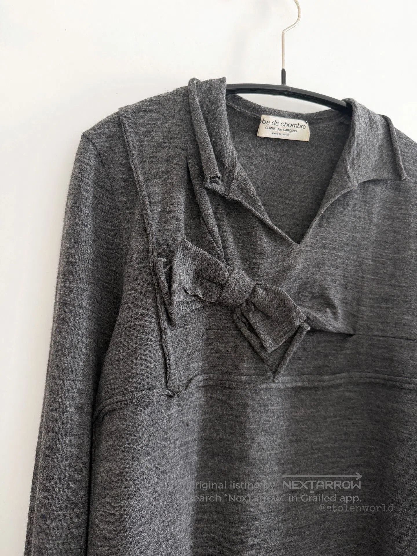 Comme des Garcons gray wool top with bow detail. Size M / US 6-8 / IT 42-44 - 2 Thumbnail