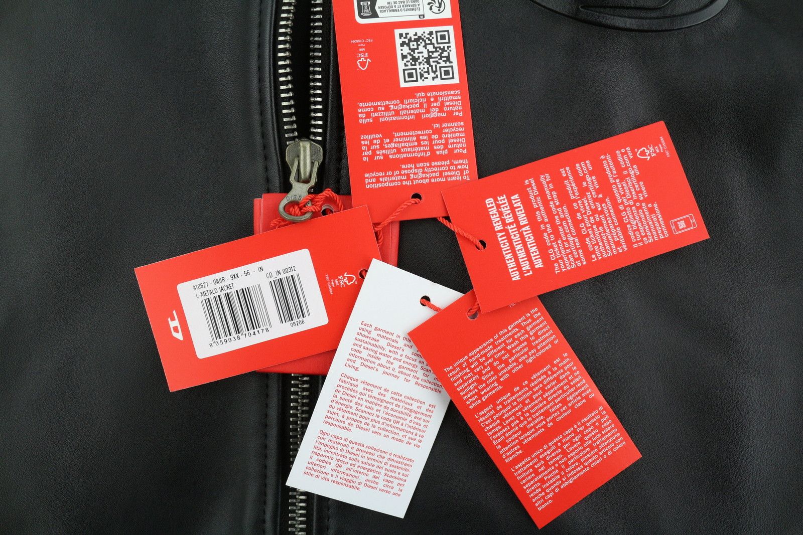 Diesel L-METALO 56 Black Sheepskin Leather Zip Logo Jacket 82856 Size US XL / EU 56 / 4 - 12 Thumbnail