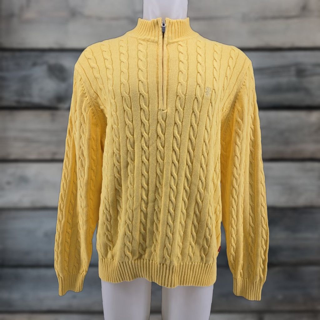 Izod IZOD Men’s Cable Knit Sweater Large Yellow Long Sleeve Quarter Zip 1/4 Shirt Size US L / EU 52-54 / 3 - 1 Thumbnail