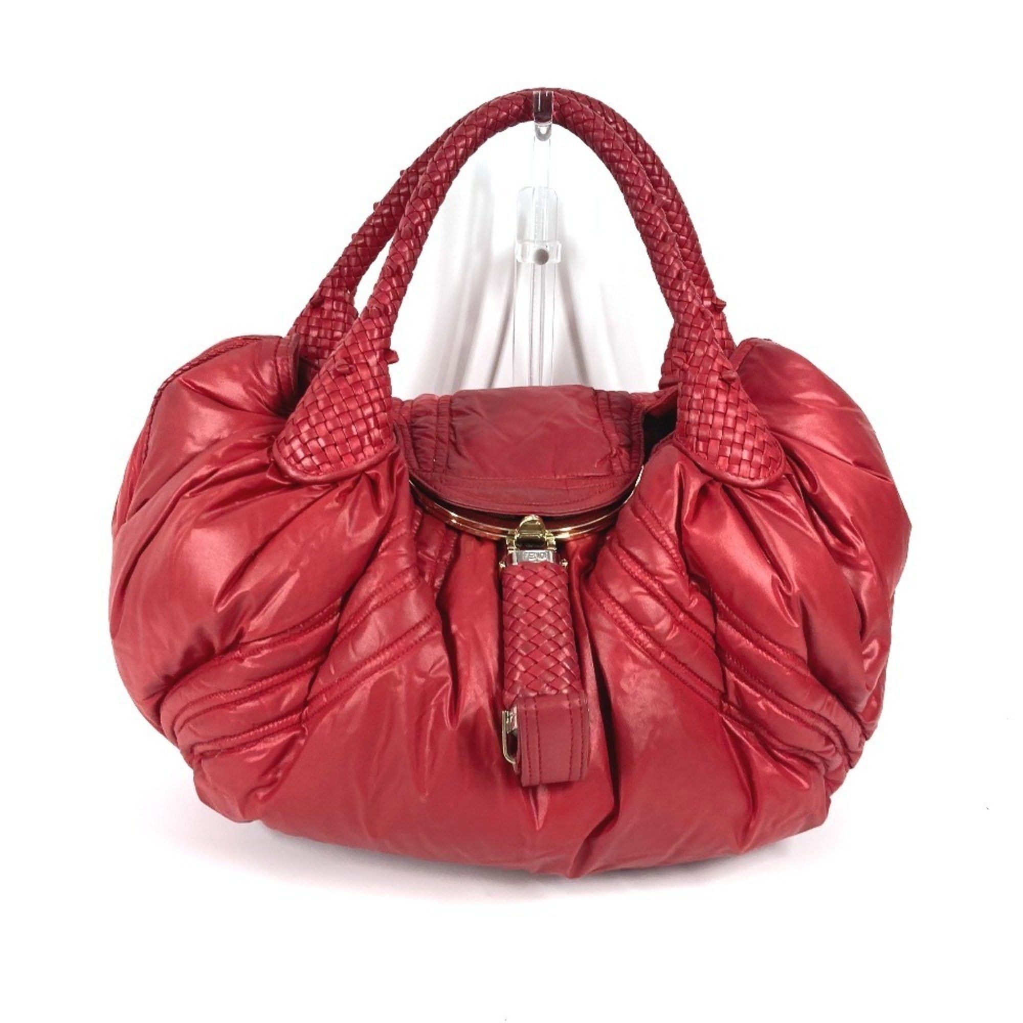 Fendi Zucca Studded Spy Bag Shoulder Tote Nylon Women's Red