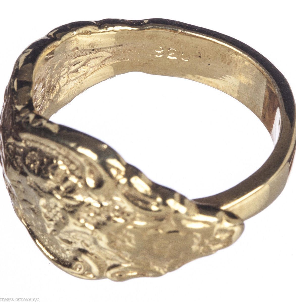 Designer 18 kt Gold Vermeil Sterling Silver Ornate Spoon Silver Ring Size ONE SIZE - 3 Thumbnail