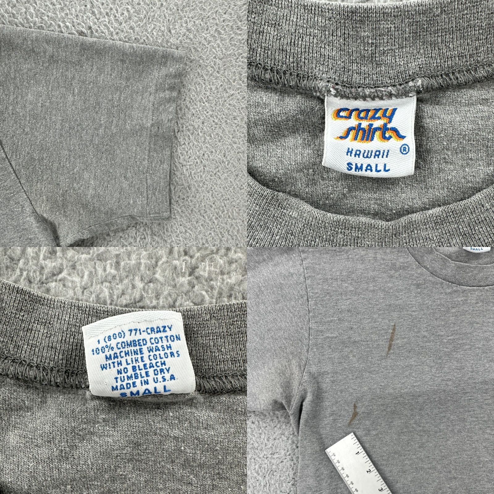 Vintage VINTAGE Crazy Shirts T-Shirt Mens S Gray Knit 100% Cotton Crew Neck Short Sleeve USA 90s Hawaiian Surfboards Stitch Boys? Size US S / EU 44-46 / 1 - 8 Thumbnail