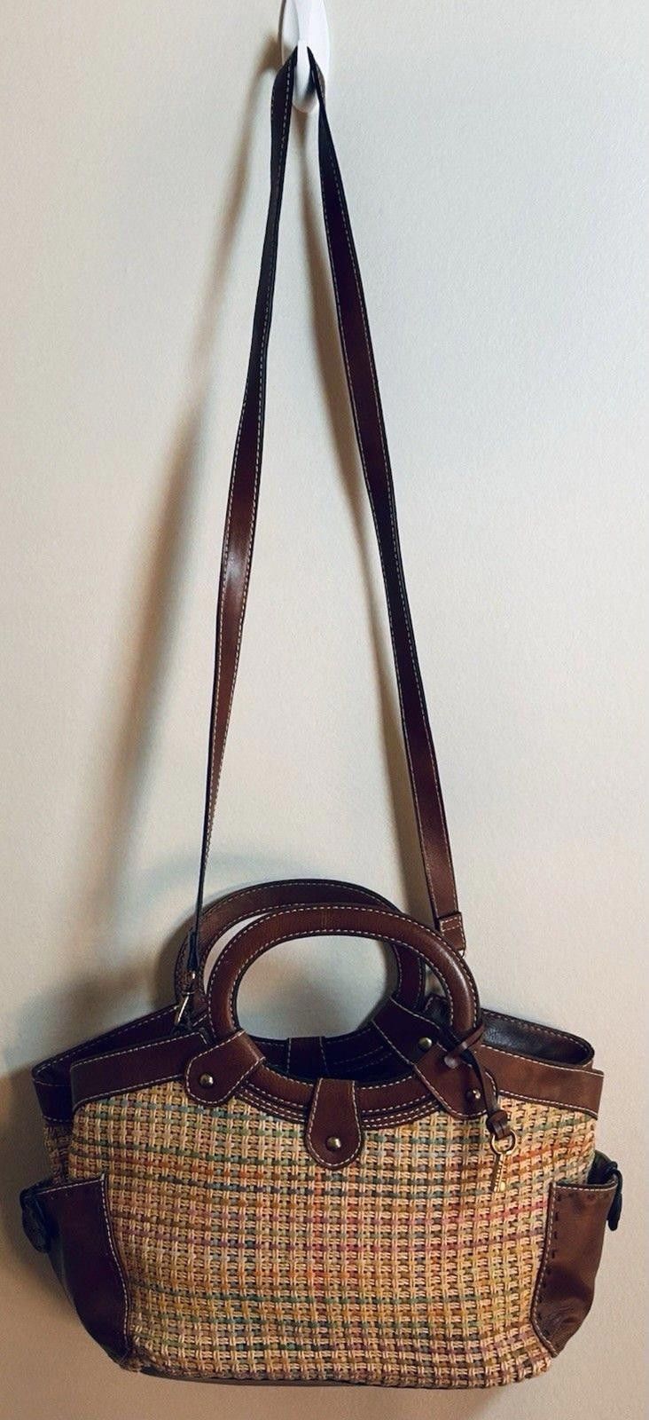 Fossil Vintage Y2K Fossil Purse Woven Straw w/ Leather Accent Bag Size ONE SIZE - 3 Thumbnail