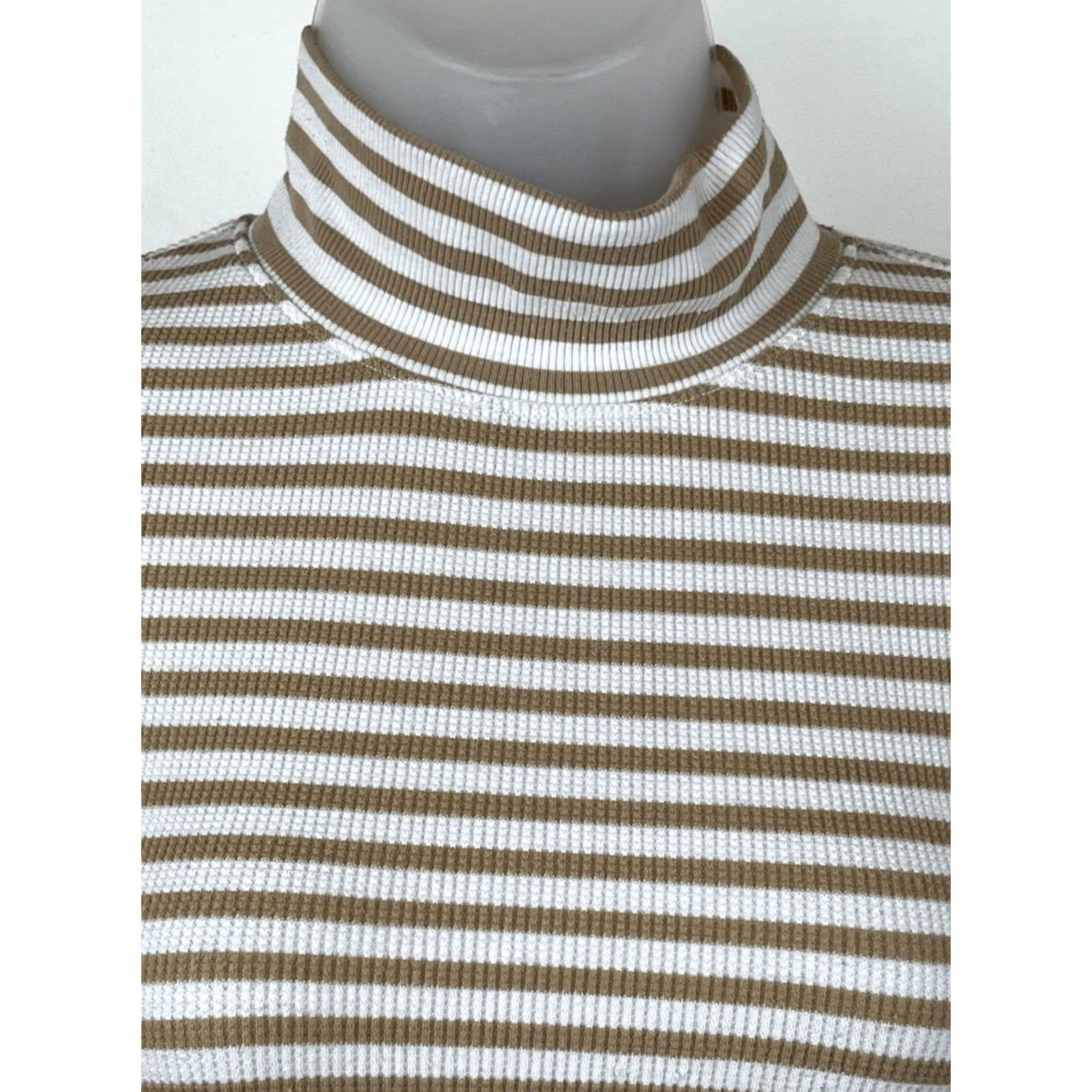 American Eagle Outfitters American Eagle Outfitters Top Womens S White Brown Stripe Turtleneck Long Sleeve Casual Size S / US 4 / IT 40 - 2 Thumbnail