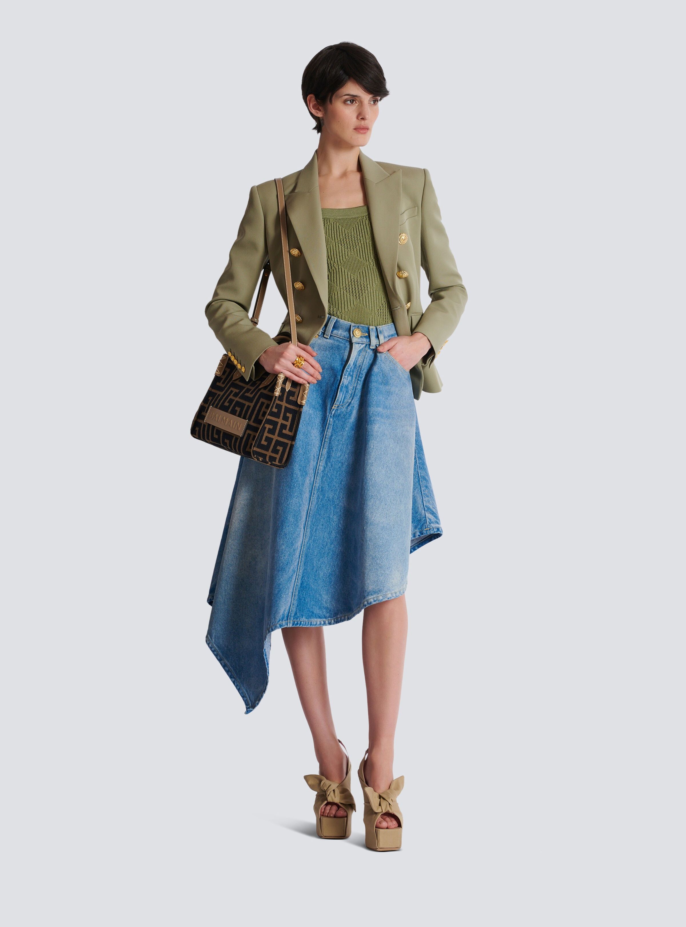Balmain o1s1wg111025 Cropped Top in Green Size L / US 10 / IT 46 - 2 Thumbnail