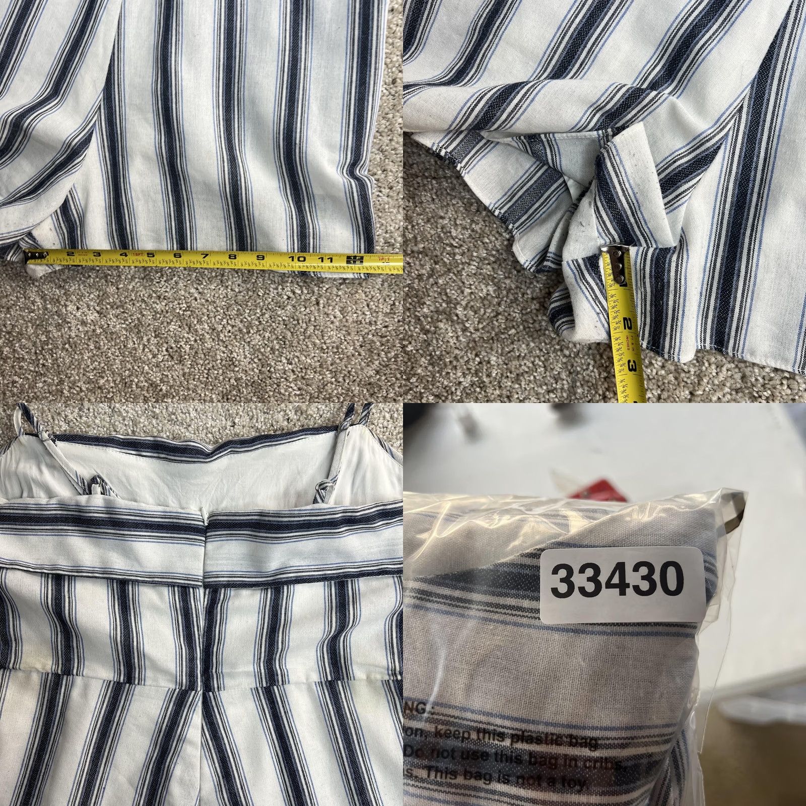 Vintage Altar'd State Romper Womens Large White Striped Pockets Zip Summer Casual Sleeveless Square Neck Adjustable Straps Size 36" / US 14 / IT 50 - 9 Thumbnail