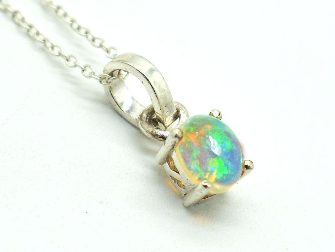 Handmade Natural Ethiopian Opal Necklace 925 Silver Oval Stone 6x8 mm Size ONE SIZE - 4 Thumbnail