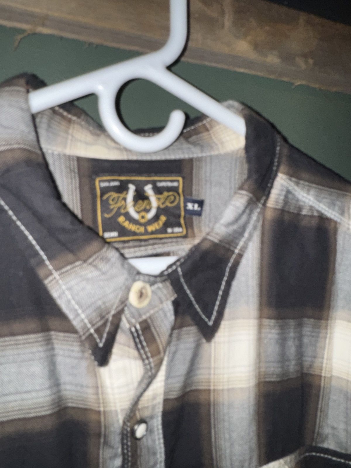 Freenote Cloth Brown and cream snap front shirt Size US XL / EU 56 / 4 - 2 Thumbnail