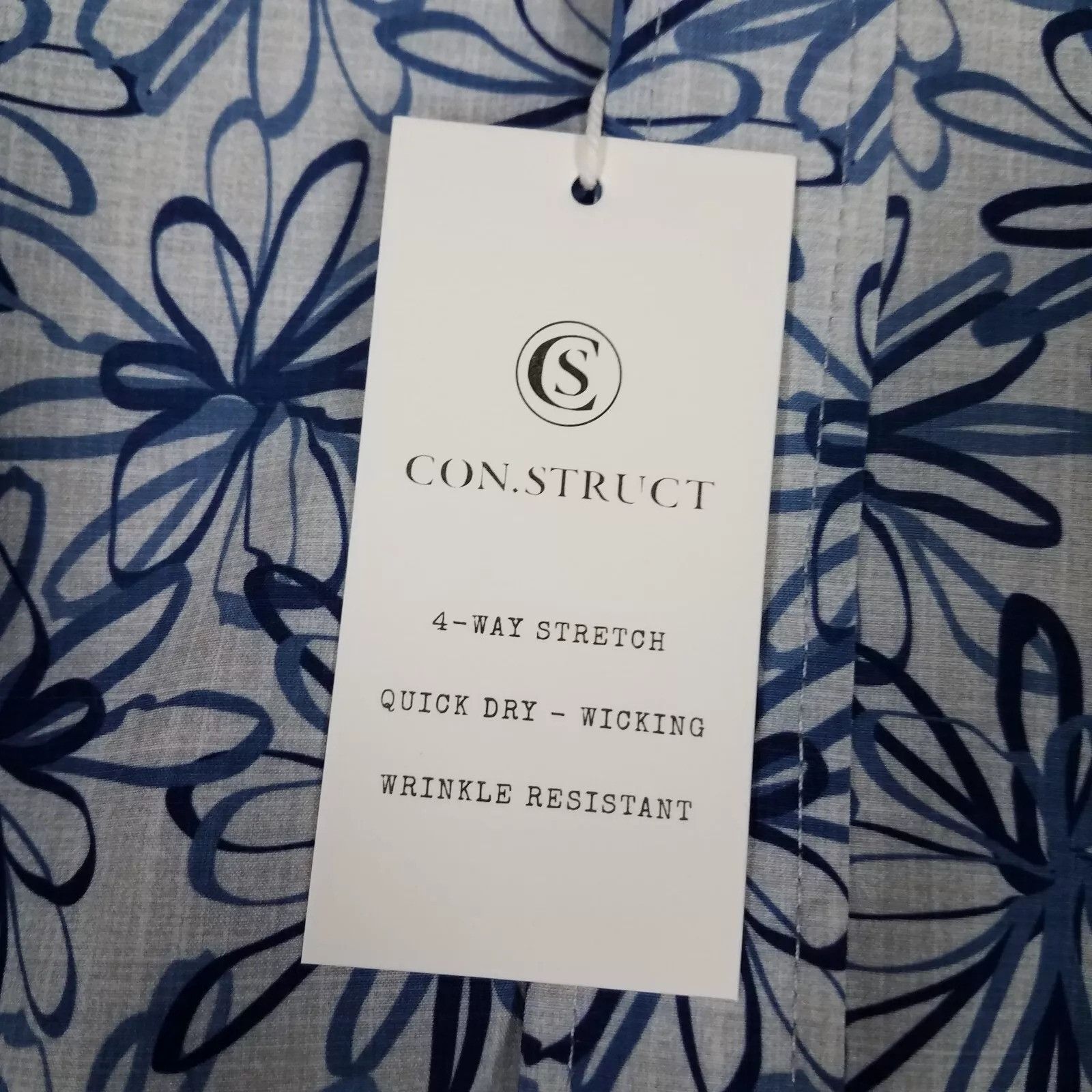 Designer Con.Struct Mens Slim Fit Blue Stretch Floral Shirt Small Size US S / EU 44-46 / 1 - 7 Thumbnail