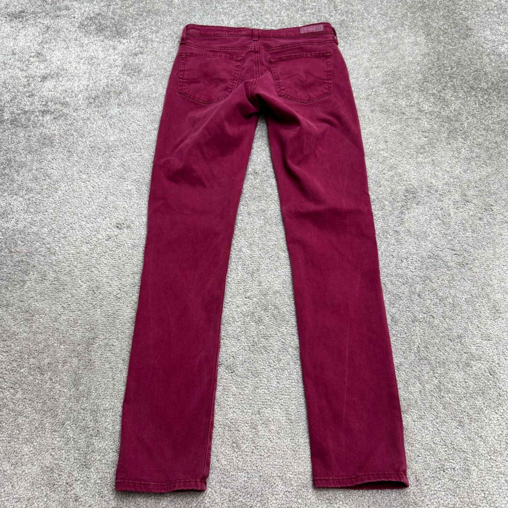 Denime AG Adriano Goldschmied The Prima Cigarette Leg Jeans Womens 26R Burgundy Denim Cigarette Leg Regular Stretch Pocket 5-Pocket Size 26" / US 2 / IT 38 - 2 Thumbnail