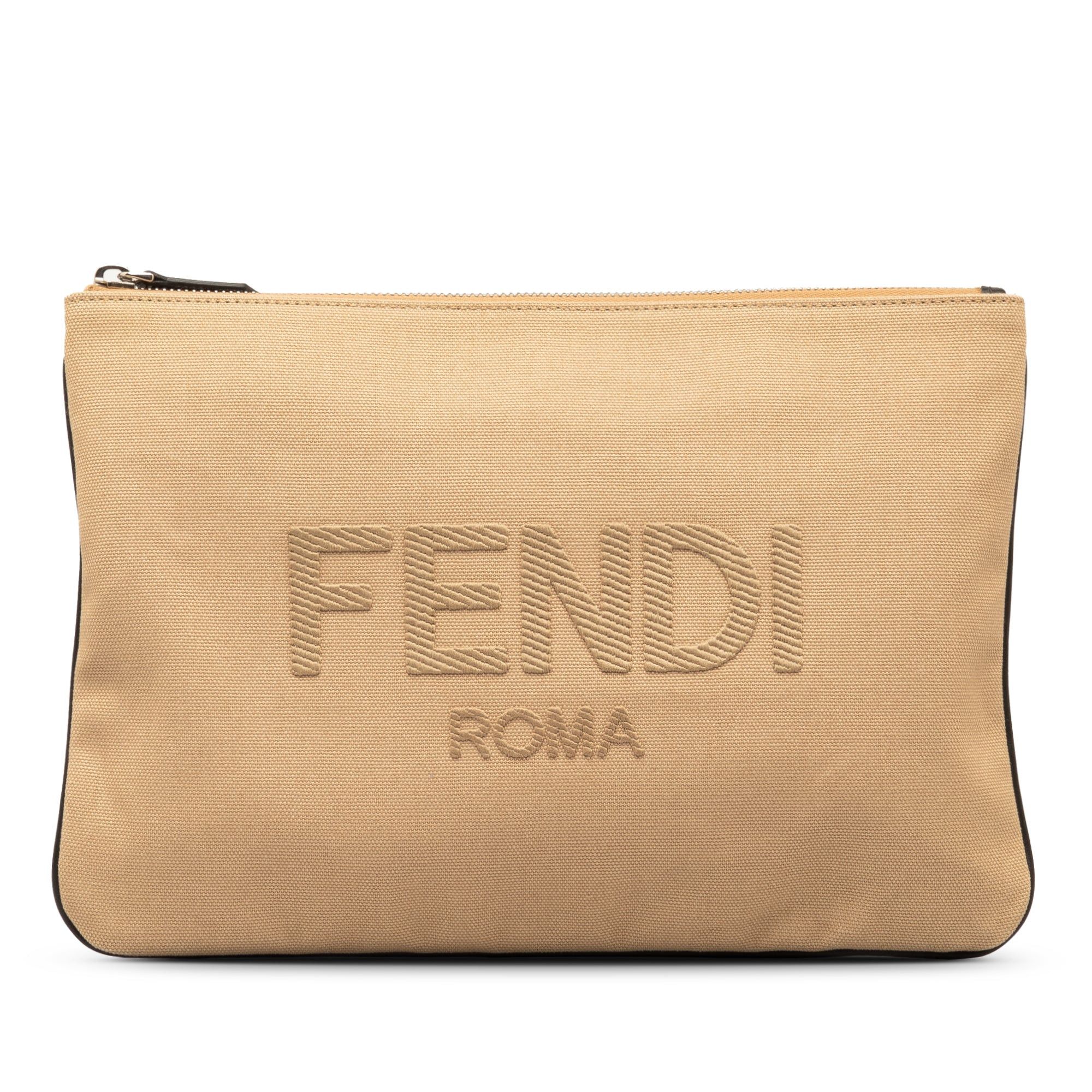 image of Fendi Canvas Roma Clutch Clutch Bag in Brown, Women's