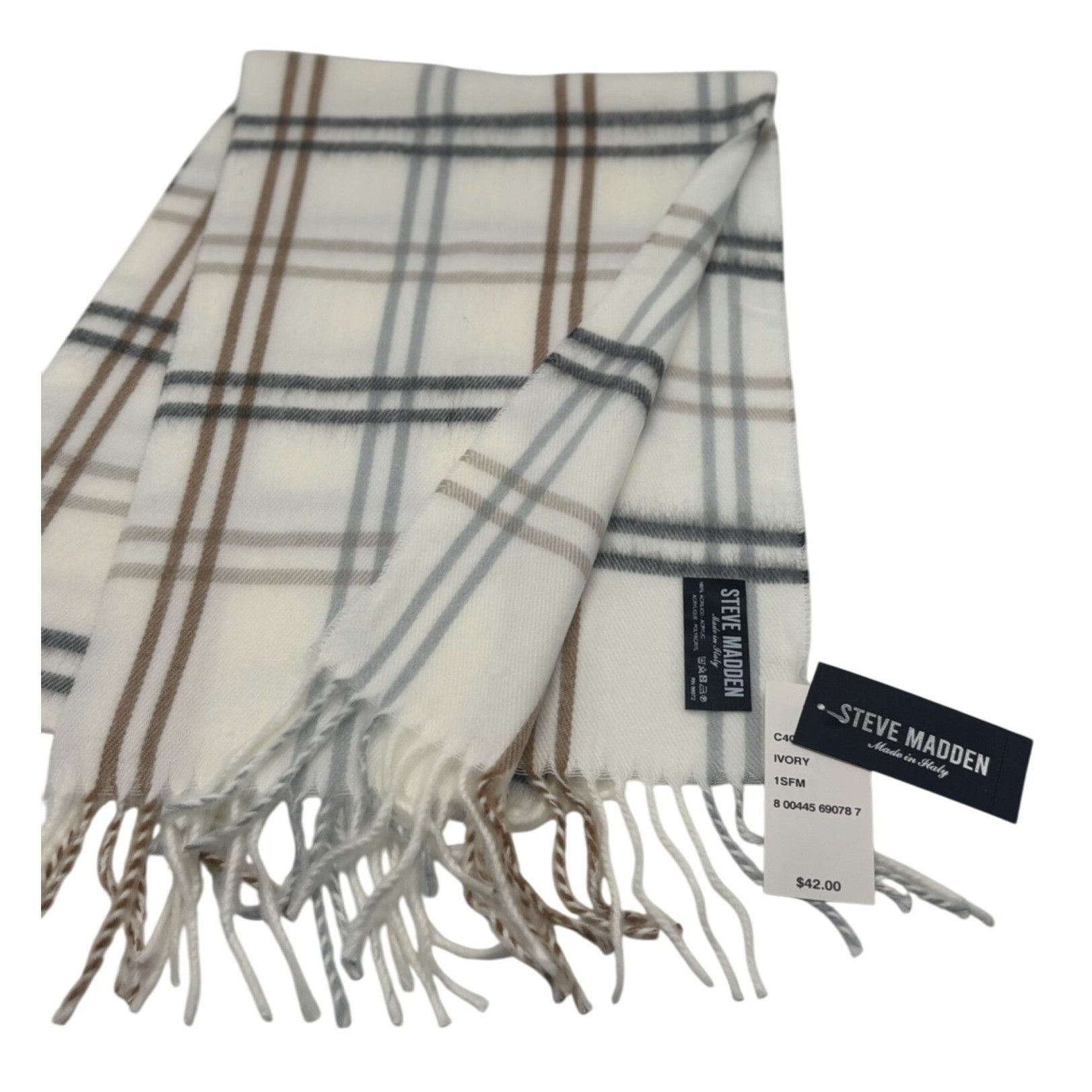 Steve Madden Steve Madden Mid Weight Plaid Muffler Scarf, 11”x 70”, Ivor Size ONE SIZE - 2 Thumbnail
