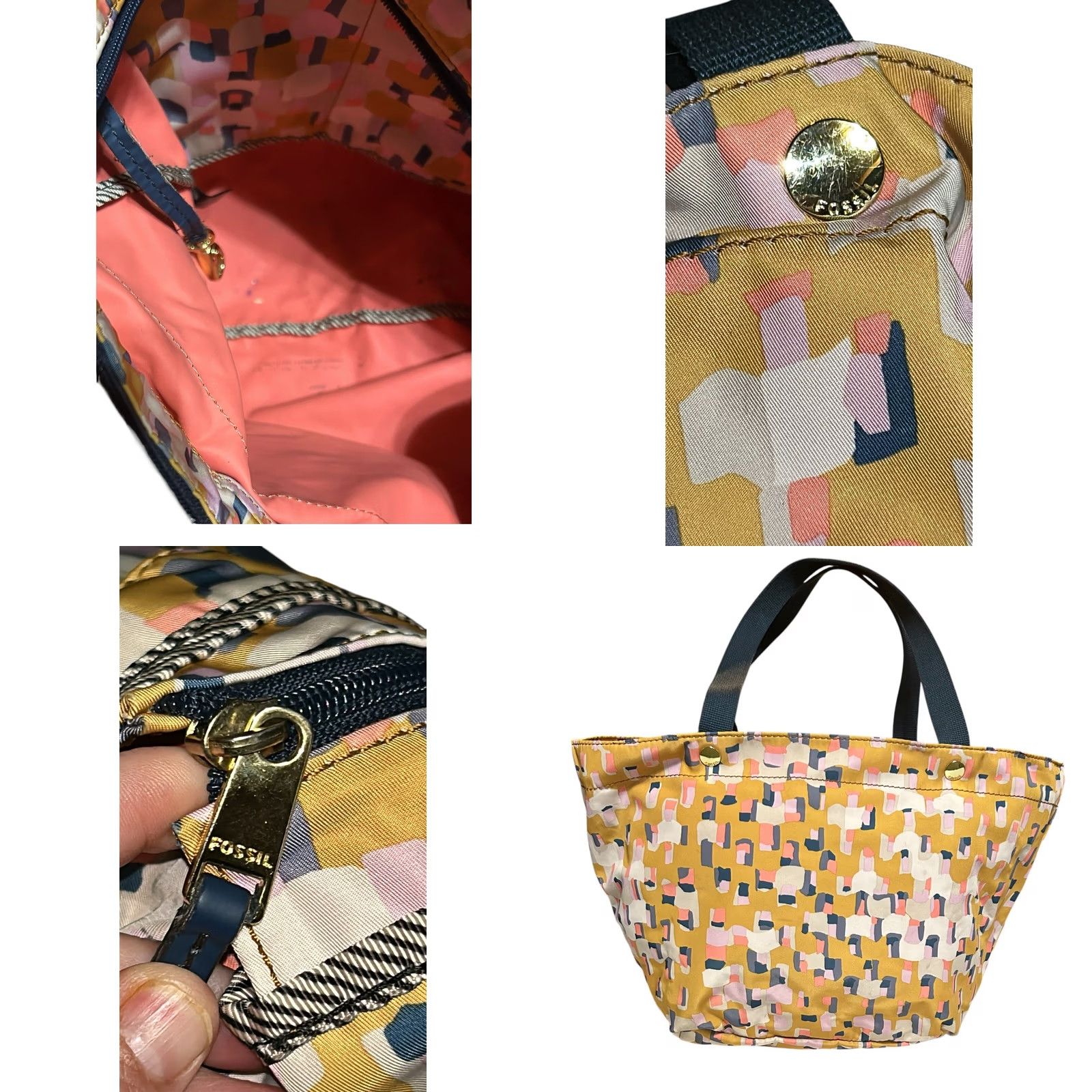 Fossil Fossil Key Per East West Yellow Multi Color Zip Shopper Tote Shoulder Bag Women Size ONE SIZE - 10 Thumbnail