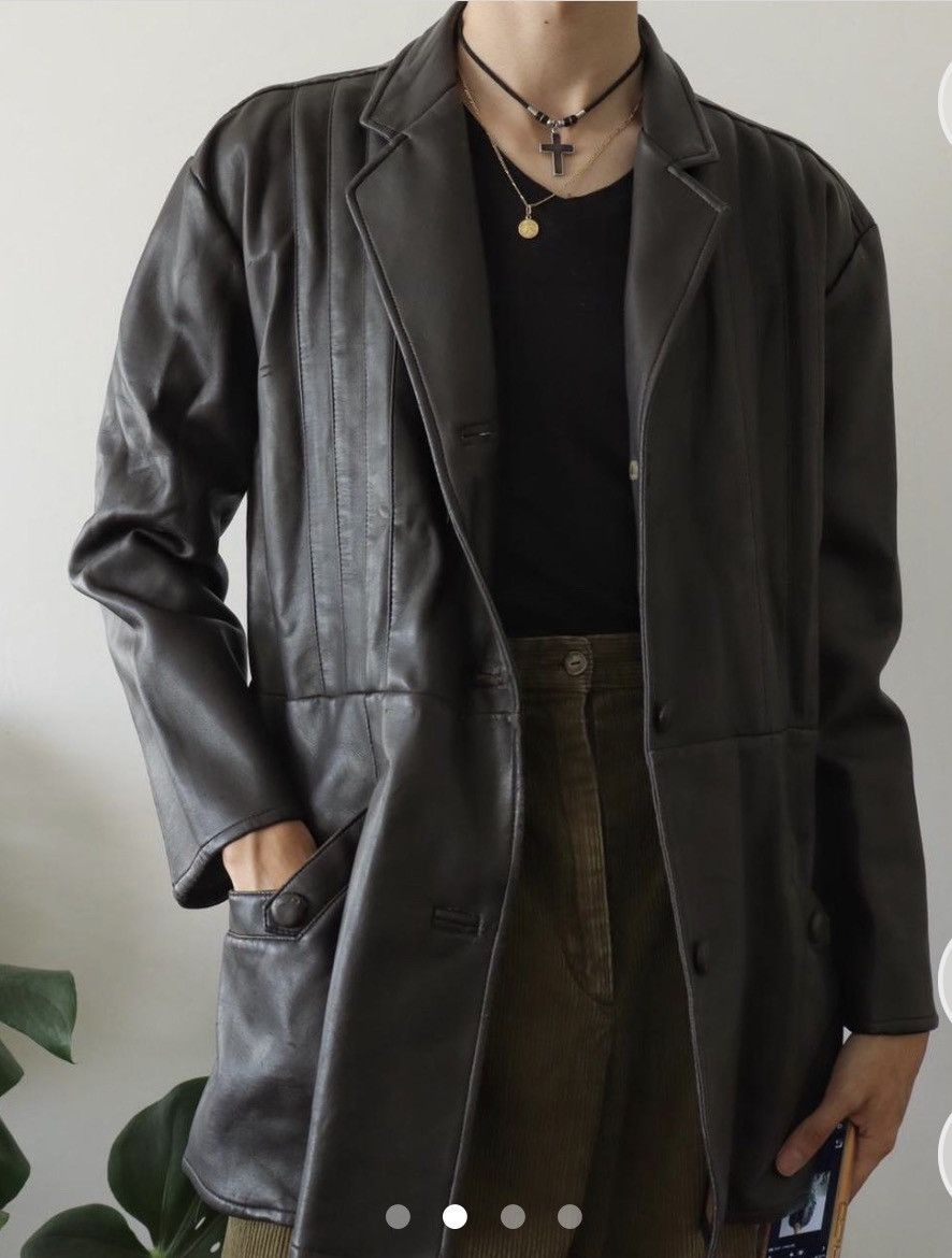 Vintage Black leather blazer style jacket Size US M / EU 48-50 / 2 - 1 Thumbnail