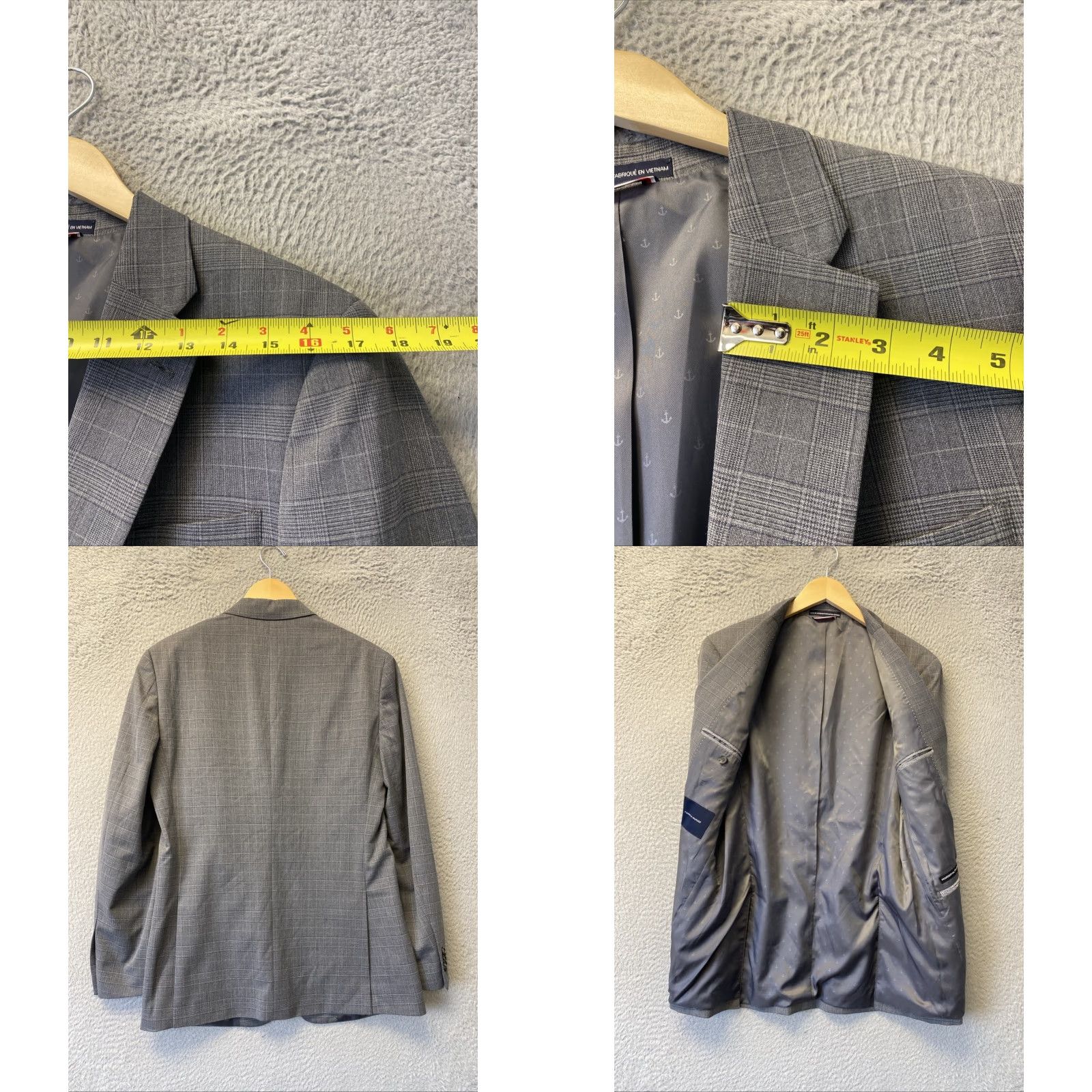 Tommy Hilfiger Tommy Hilfiger Gray Plaid Blazer 36S Sport Coat Jacket 135-12 Size 36S - 8 Thumbnail