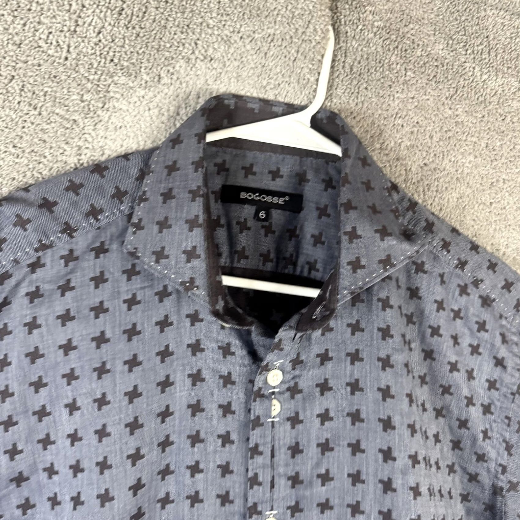 Vintage Bogosse Shirt Mens XL Blue Geometric Long Sleeve Button Front Dress Woven Size 46R - 6 Thumbnail