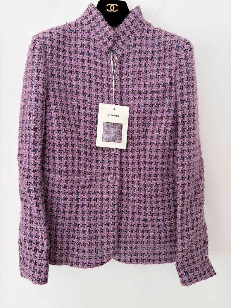 Chanel Chanel Purple checkered woollen stand-up collar jacket Size XXS / US 00 / IT 34 - 1 Thumbnail