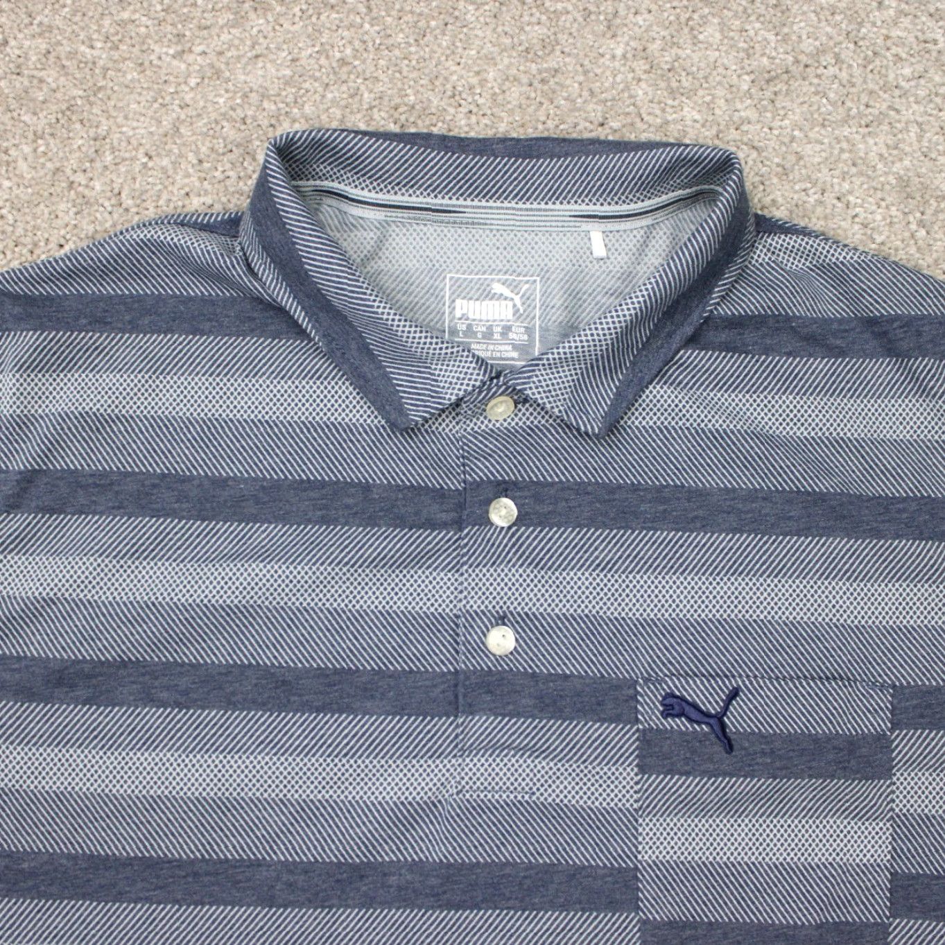 Puma PUMA Polo Shirt Mens Large Blue Striped Short Sleeve Polo Shirt Size US L / EU 52-54 / 3 - 6 Thumbnail