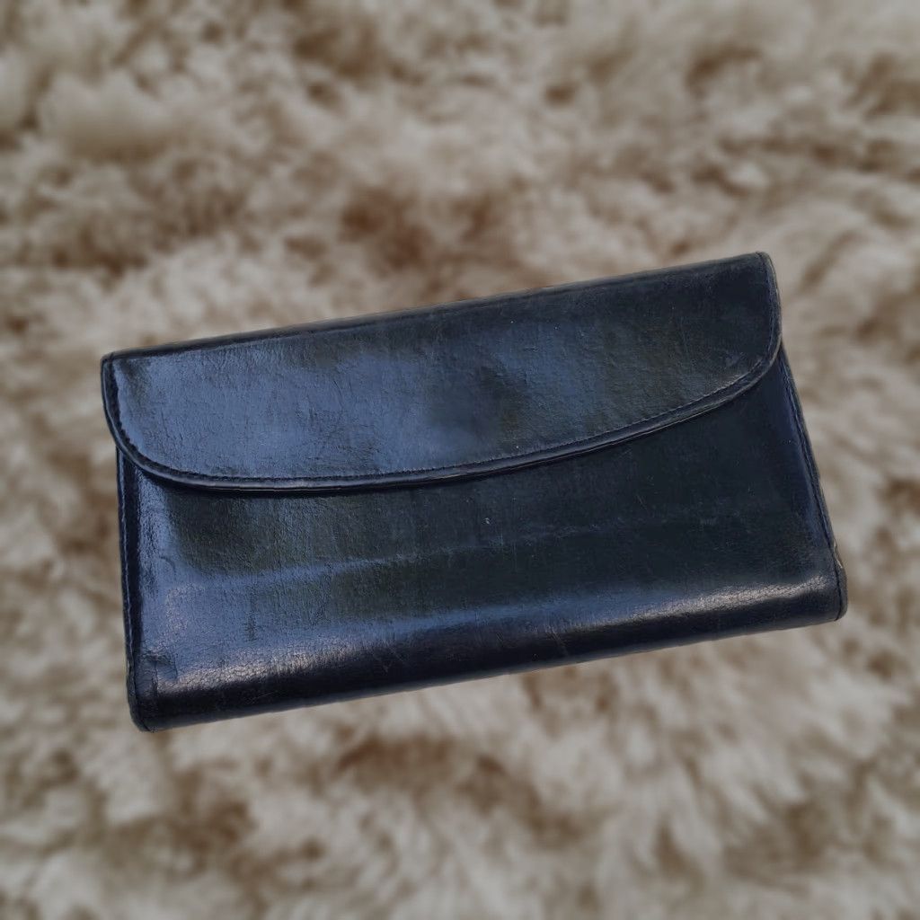 VINTAGE Coach Wallet Trifold Black Leather Zip Zipper Card Holder Checkbook Pocket Women Cowboy?