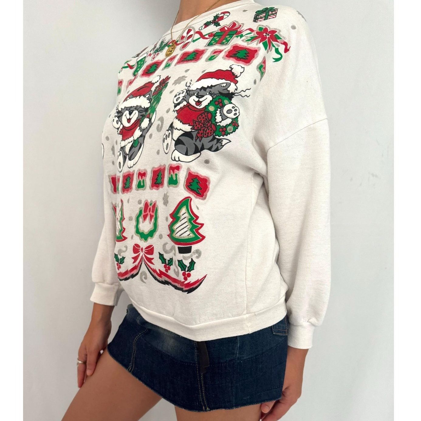 Other 90s vintage festive kittens cats christmas pullover sweater Size S / US 4 / IT 40 - 2 Thumbnail