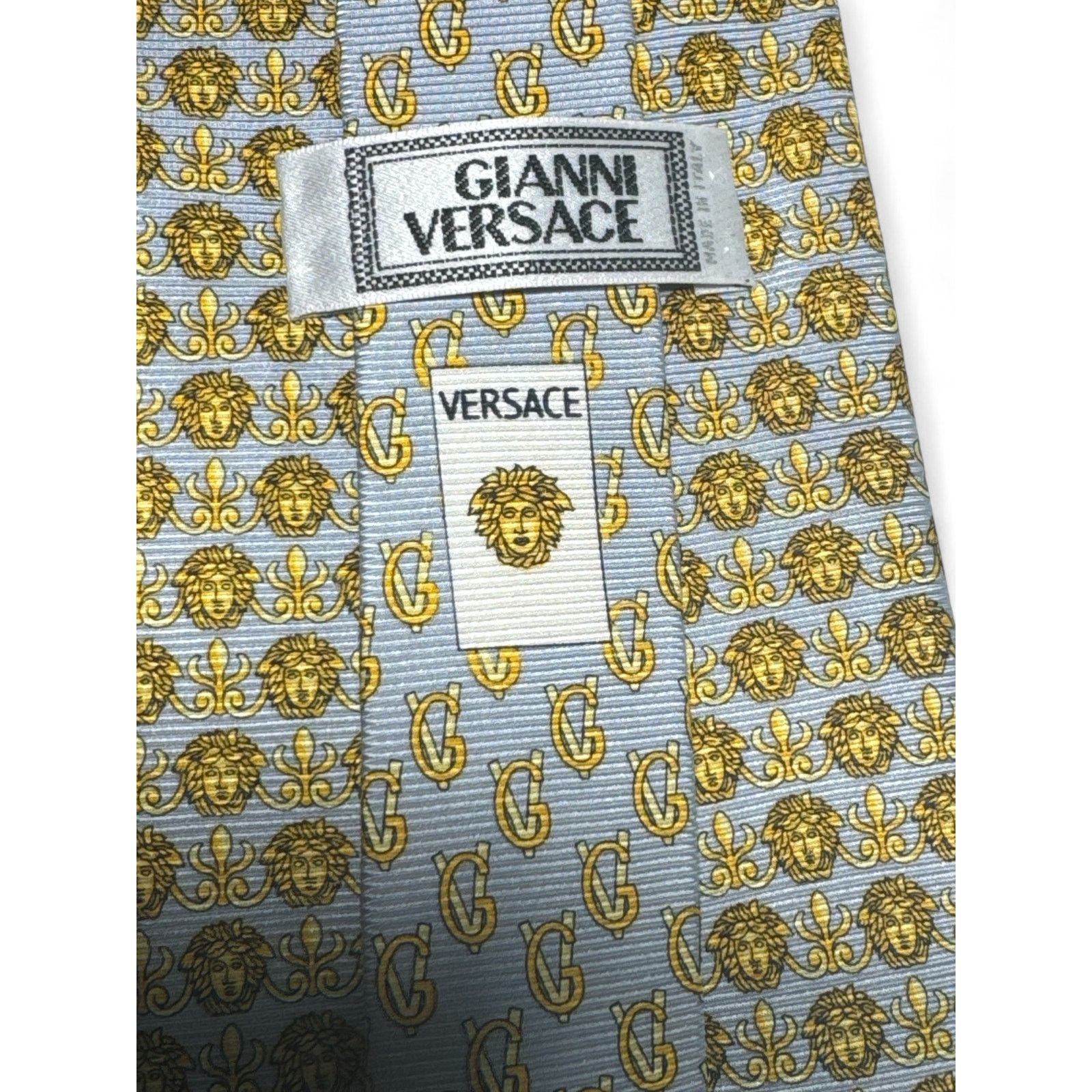 Versace Versace Men’s 60" Tie 100% Silk Gold Gray Medusa Size ONE SIZE - 4 Thumbnail