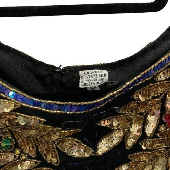 Vintage Vintage 100% Pure Silk Glamourous Hand Beaded Floral Sequine Size M / US 6-8 / IT 42-44 - 5 Thumbnail