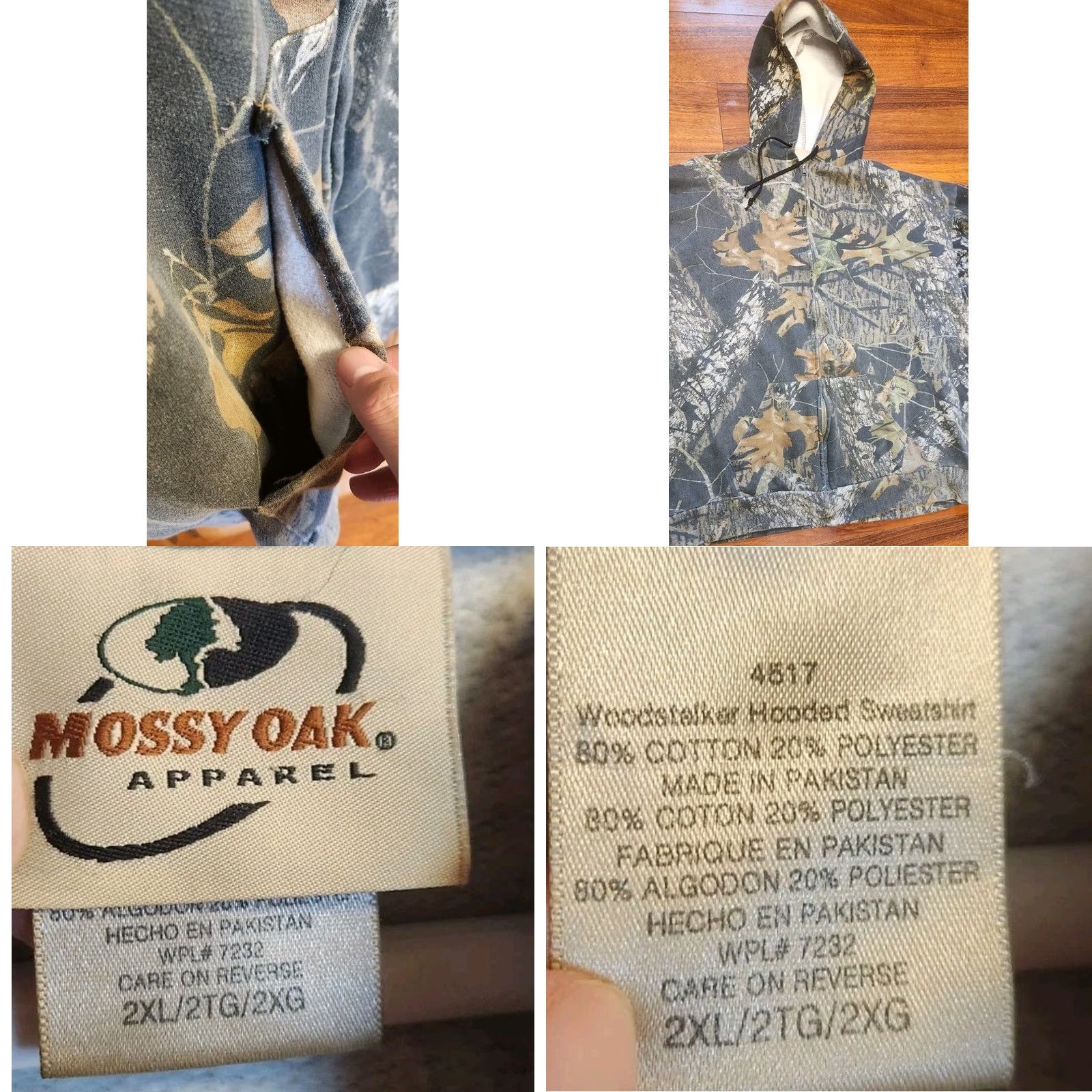 Vintage VINTAGE Mossy Oak Hoodie Mens 2XL Camo Break Up Full Zip Woodstalker Sweatshirt Size US XXL / EU 58 / 5 - 8 Thumbnail