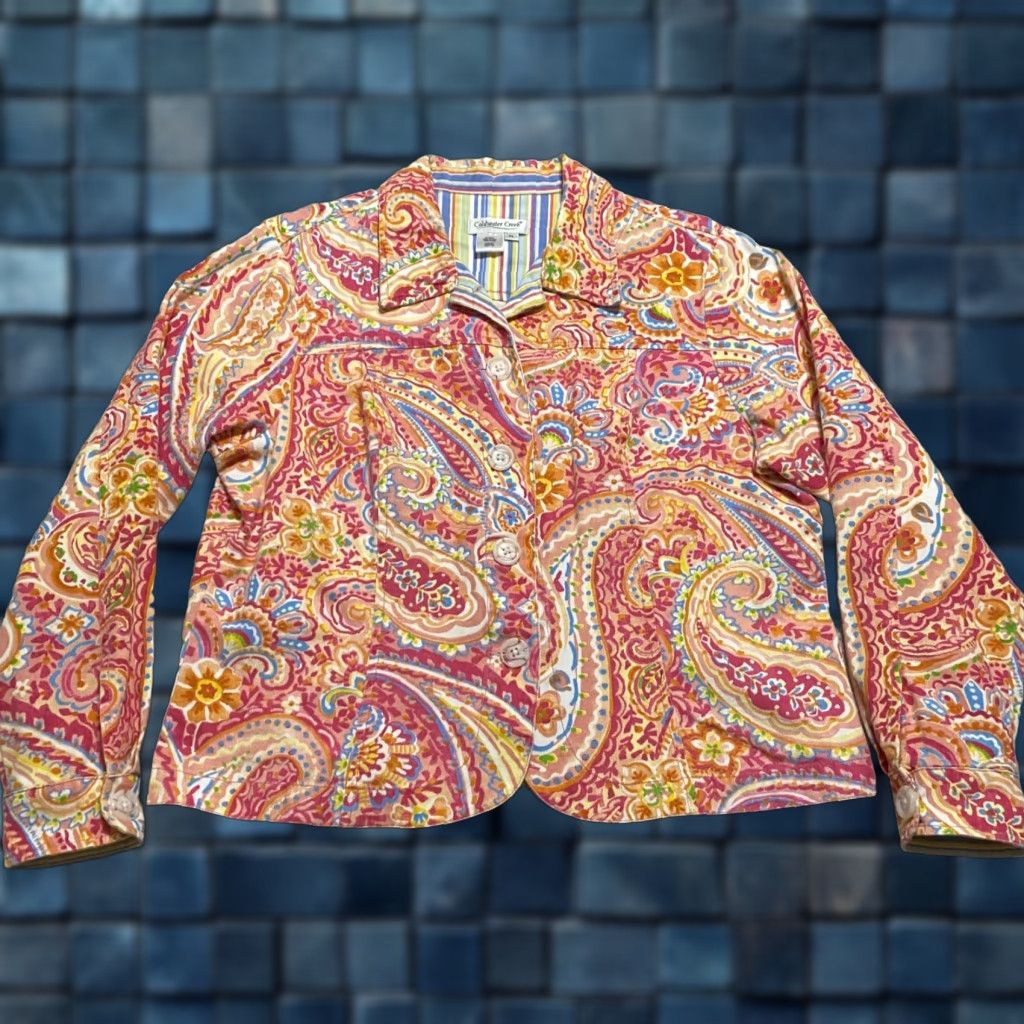 Coldwater Creek Coldwater Creek Jacket Womens PL Multicolor Paisley Button-Up Lightweight Petite Long Sleeve Casual Short Size L / US 10 / IT 46 - 1 Thumbnail