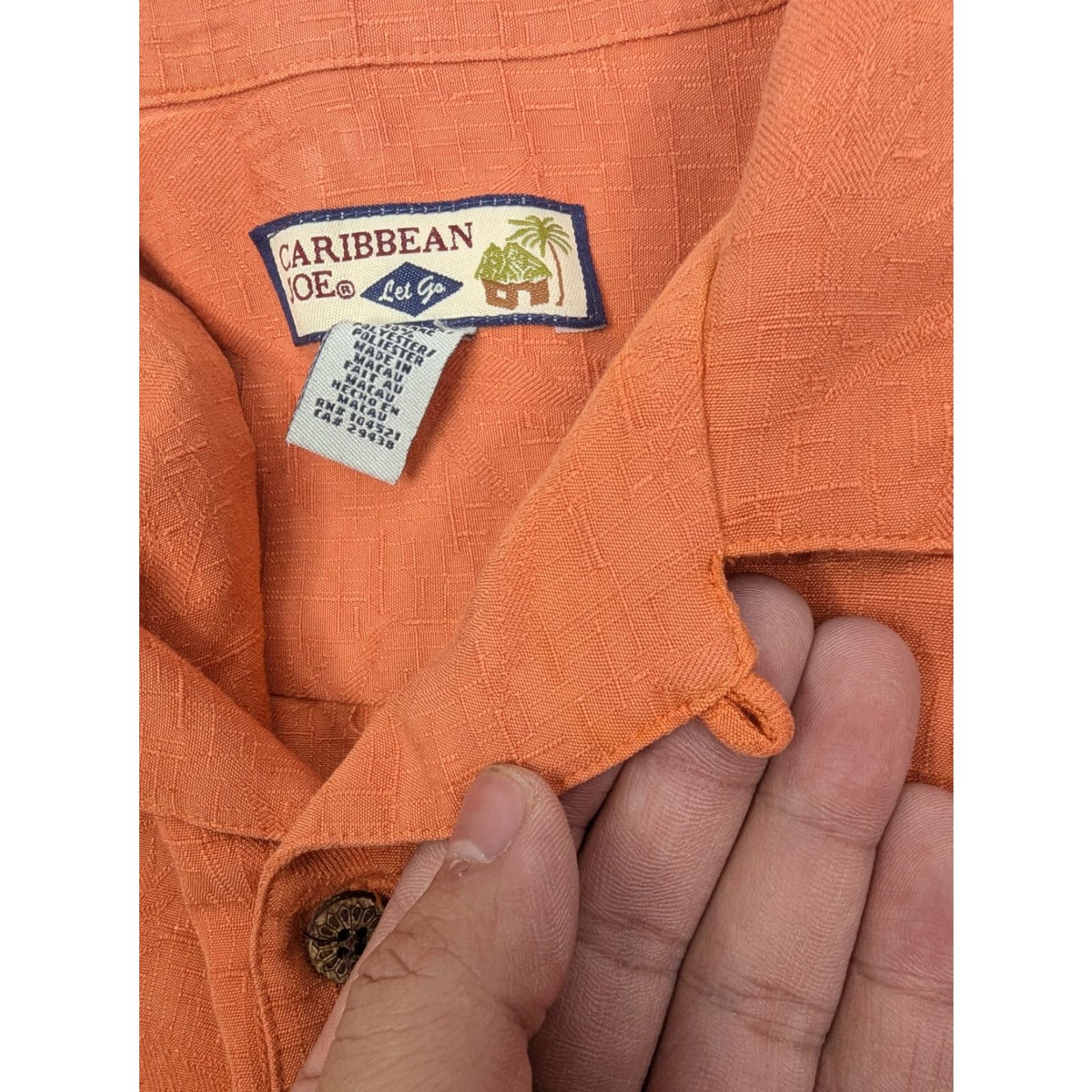 Vintage Caribbean Joe Button-Up Shirt Men's XL Orange Textured Leaf Print Short Sleeve loop collar Size US XL / EU 56 / 4 - 6 Thumbnail