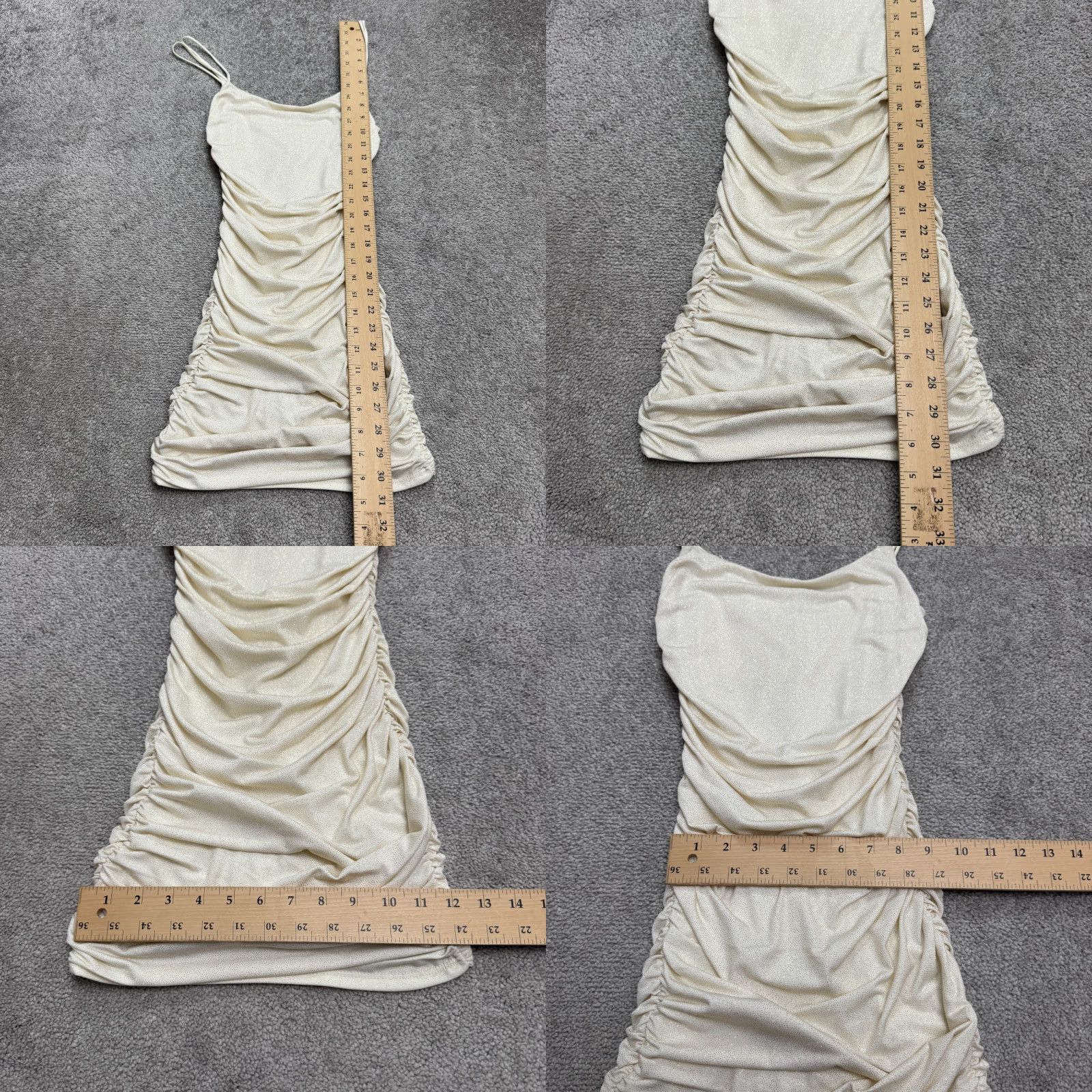 Vintage LUCY IN THE SKY Dress Mini Sleeveless Ruched Shimmer XS Cream Beig​e Plunging Knit Polyester Women's Size XS / US 0-2 / IT 36-38 - 8 Thumbnail