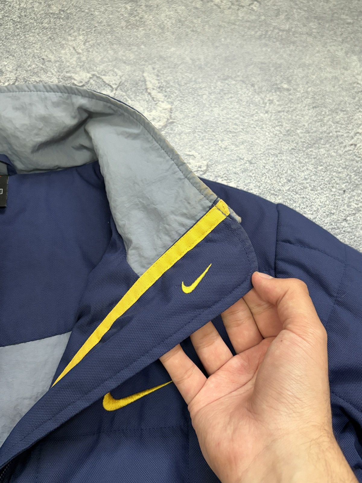Nike Vintage Nike Quilted Puffer Jacket Navy Blue Yellow Swoosh S Size S / US 4 / IT 40 - 9 Thumbnail