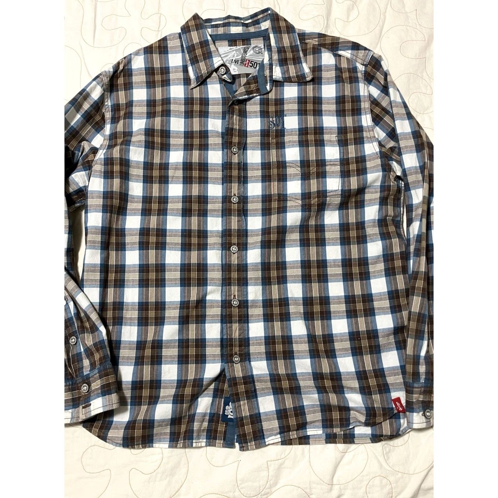 Levi's VINTAGE Levi's Mens XL Plaid Long Sleeve Button-Down Shirt 501 Jeans Printed Back Size US XL / EU 56 / 4 - 3 Thumbnail