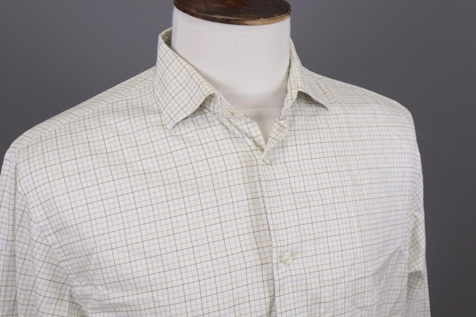 Designer Hackett London Tailored Fit White Check Shirt Size 42 16.5 Size US M / EU 48-50 / 2 - 6 Thumbnail