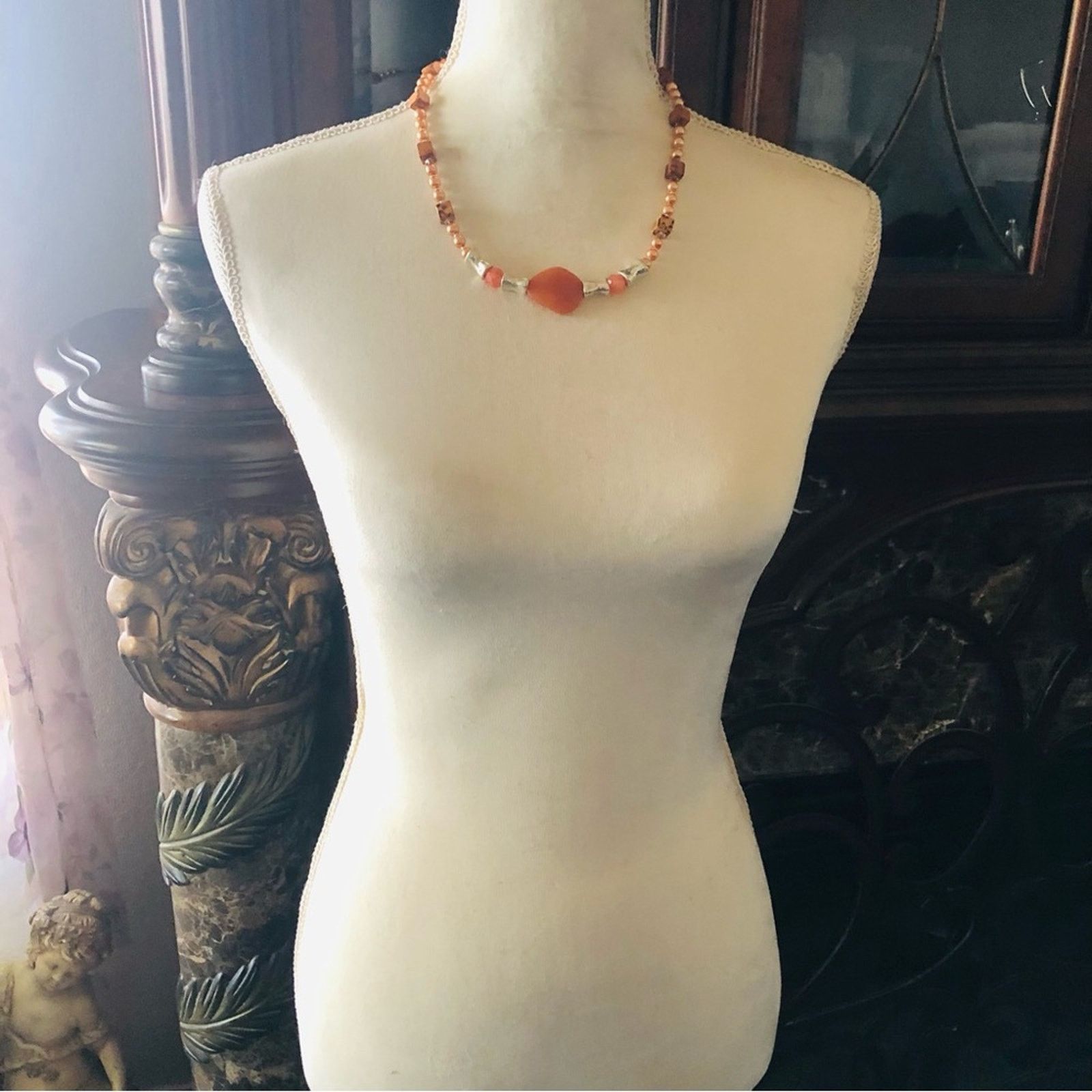 Handmade Handcrafted repurpose mixed material bead Pearl necklac Size ONE SIZE - 6 Thumbnail