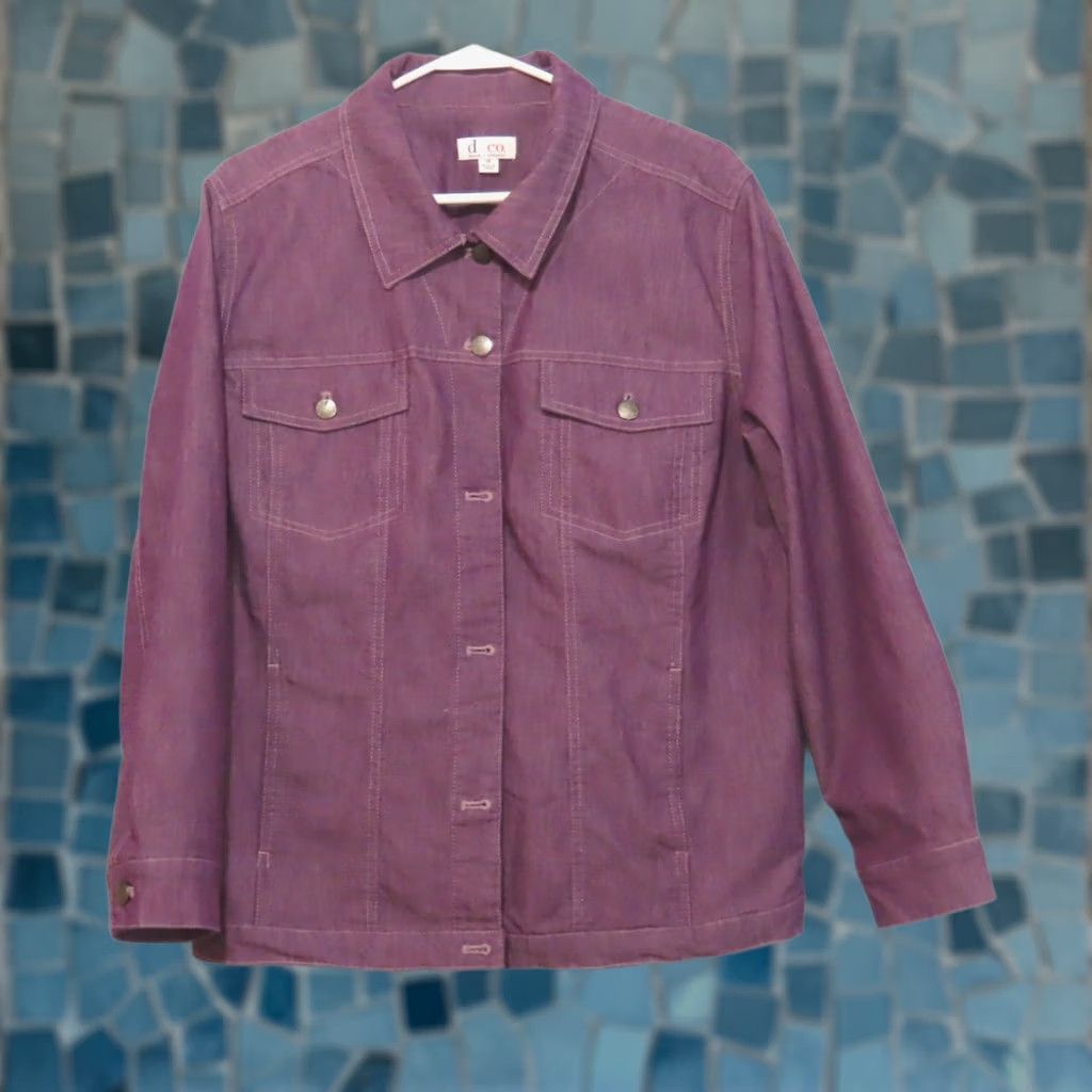 Denime D & Co. Denim + Company Women's 1X Purple Button Up Jean Jacket Shirt Jacket Womens Regular XS-XL? Size 40" / US 18 - 1 Thumbnail
