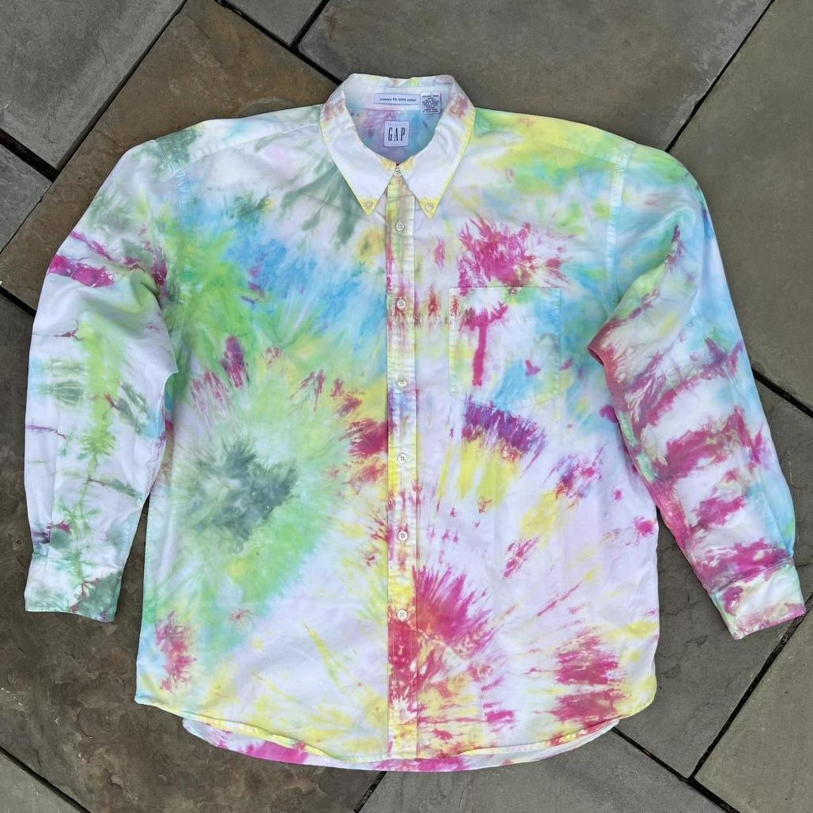 Gap Vintage 90s 1999 Gap Tie Dye Button Down Shirt Size US XL / EU 56 / 4 - 1 Thumbnail