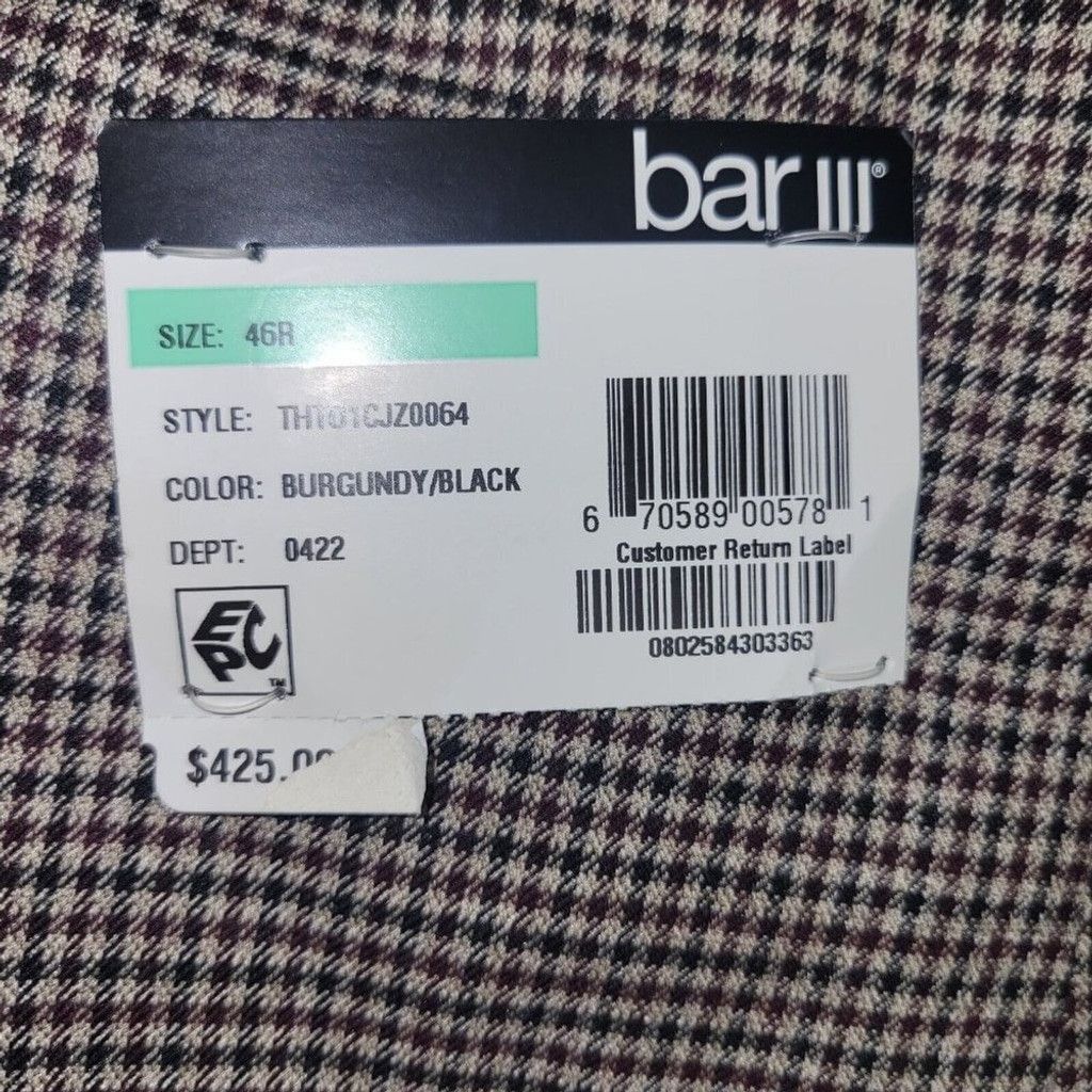 Bar III Bar lll Men's Slim-Fit Stretch Check Suit Jacket. Size 46R. Size US S / EU 44-46 / 1 - 6 Thumbnail