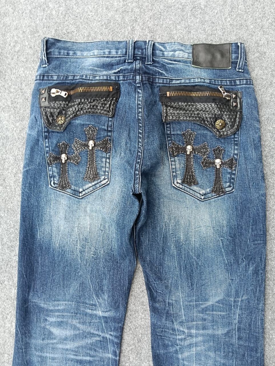 Affliction Be Ambition Japanese Denim Jeans Chrome Hearts Style Button. Size US 35 - 2 Thumbnail