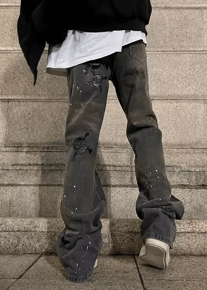 Japanese Brand × Vintage Avant garde retro skull paint splattered jeans pants Size US 30 / EU 46 - 4 Thumbnail