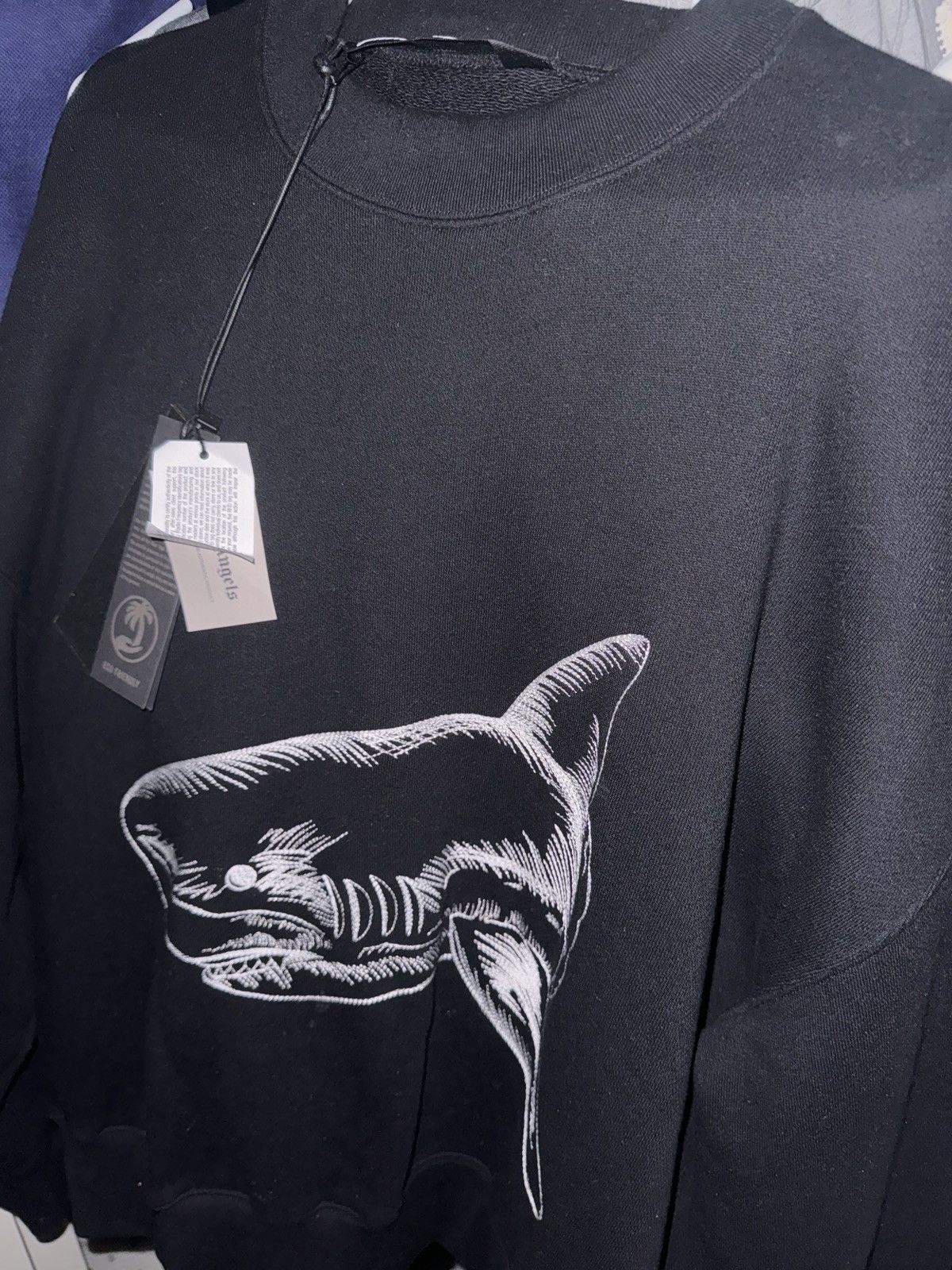 image of Palm Angels Split Shark Crew Neck in Black, Men's (Size Large)
