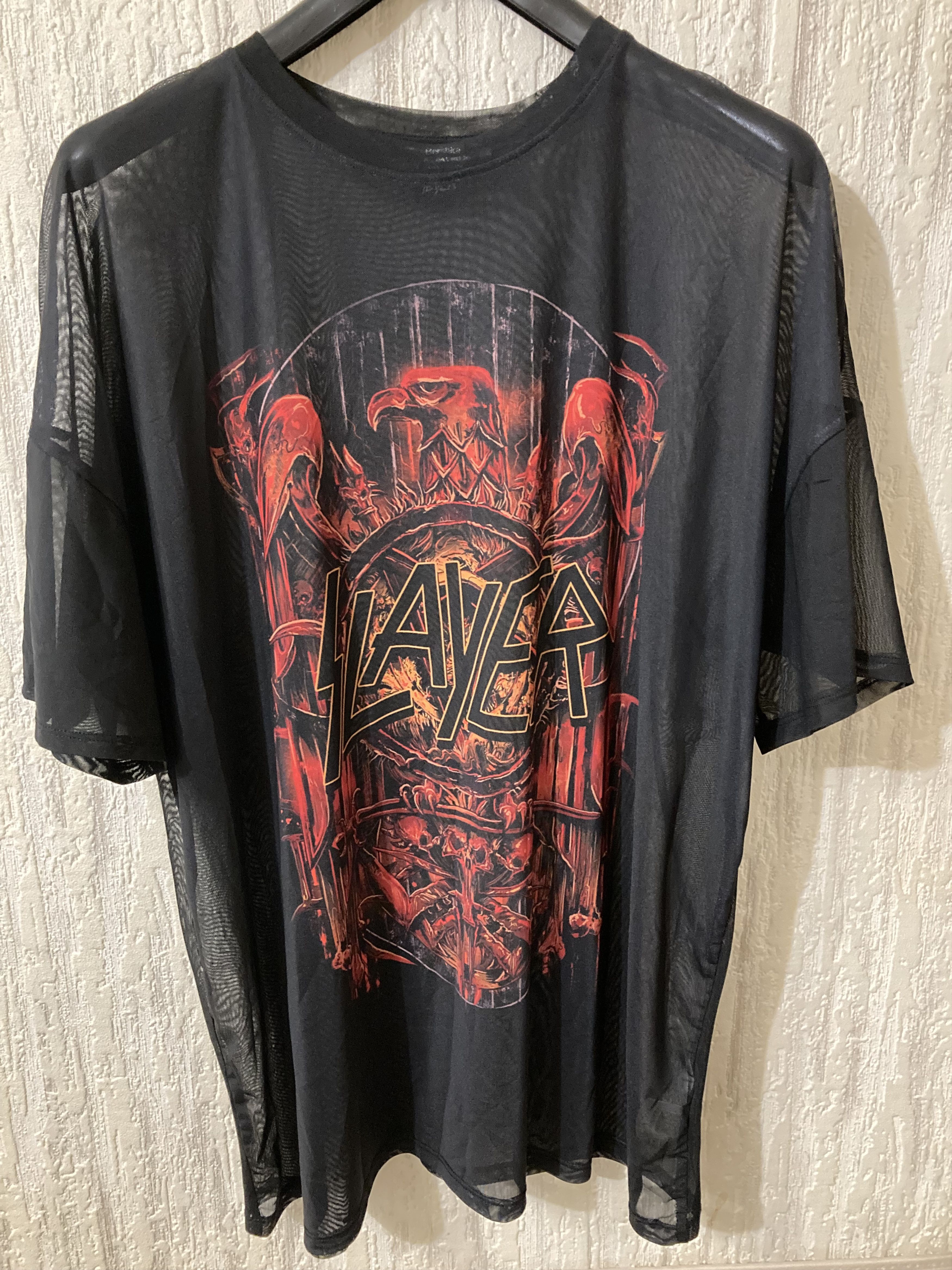 Band Tees × Bershka × Slayer Slayer Logo Tulle Mesh Oversized Band Tee Sz.-L Size L / US 10 / IT 46 - 3 Thumbnail