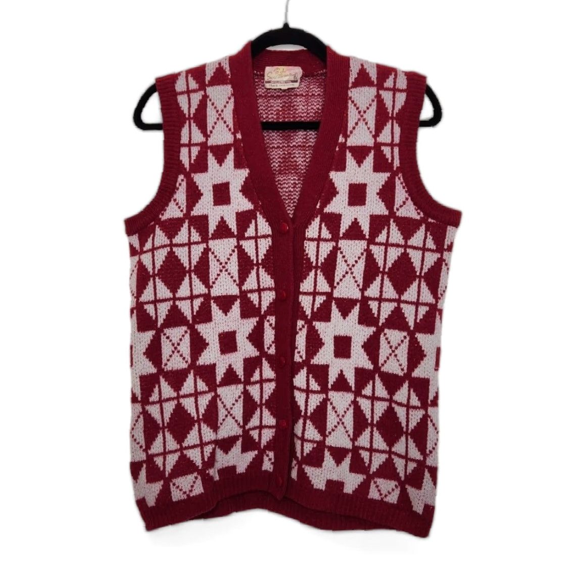 Vintage VINTAGE Wool Snow Mountain Vest Nordic Abstract Art Shirt Sweater M Red Unisex Adults Vest Sweater 70s Classic Size US M / EU 48-50 / 2 - 2 Thumbnail