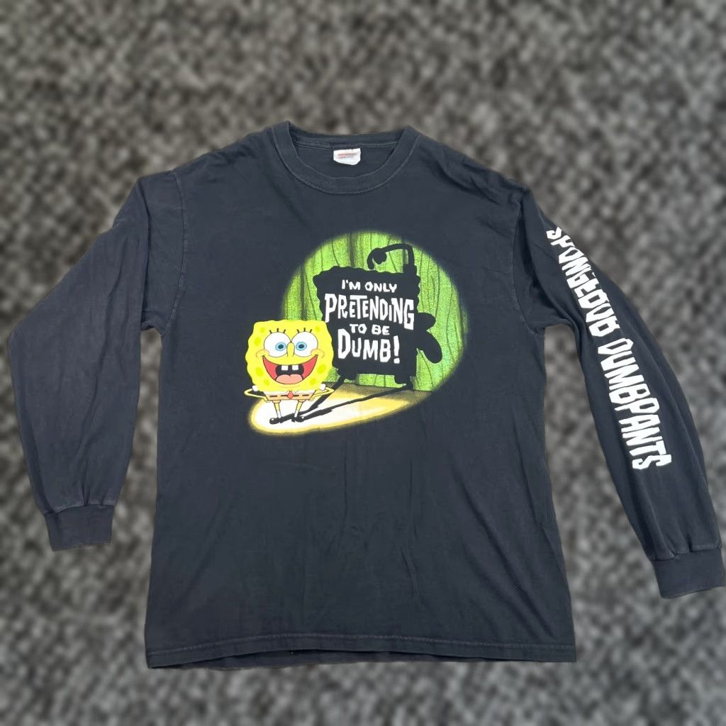 Hanes VINTAGE Hanes SpongeBob SquarePants Shirt Mens Large Black Long Sleeve Crew Neck Graphic Print Cartoon Retro Funny Movie 90s Mens Size US L / EU 52-54 / 3 - 1 Thumbnail